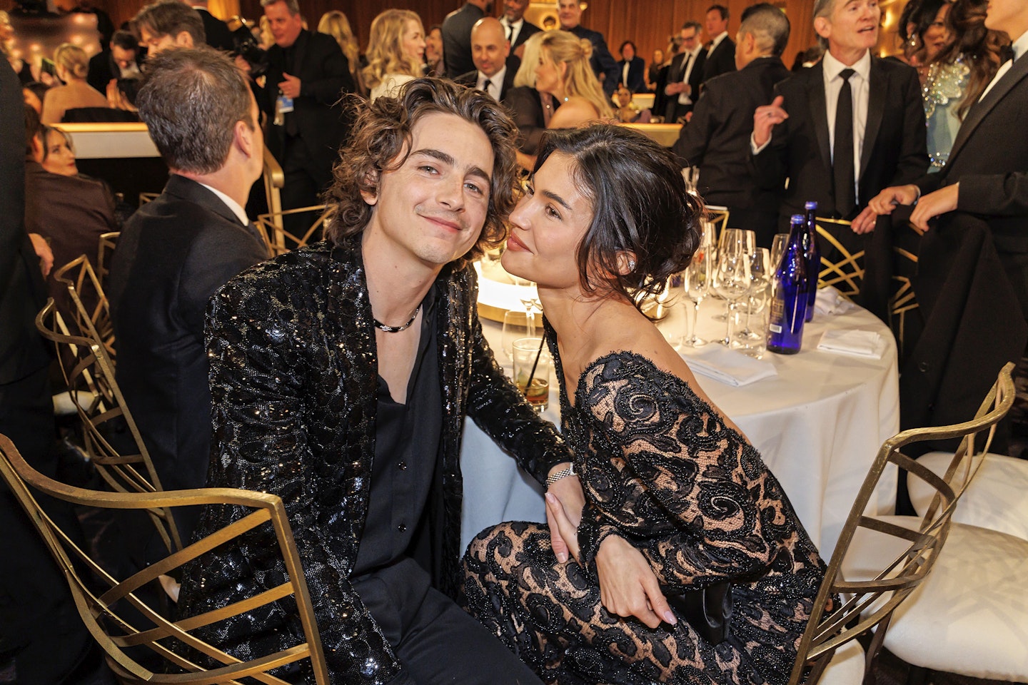 Timothee Chalamet and Kylie Jenner at the 2024 Golden Globes