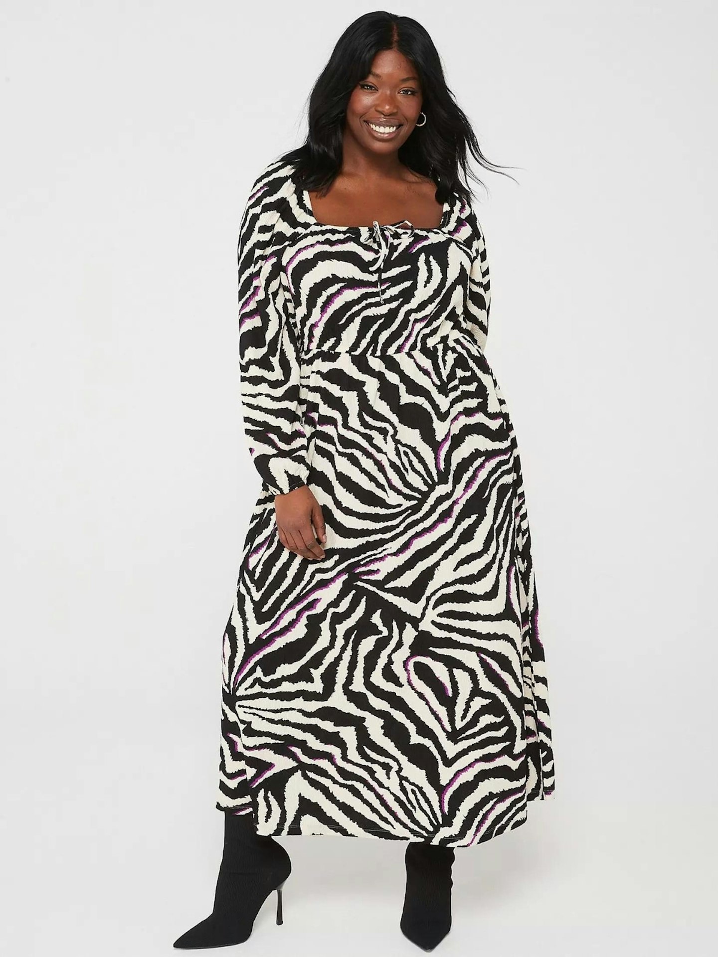 Very Square Neck Zebra Midi Dress