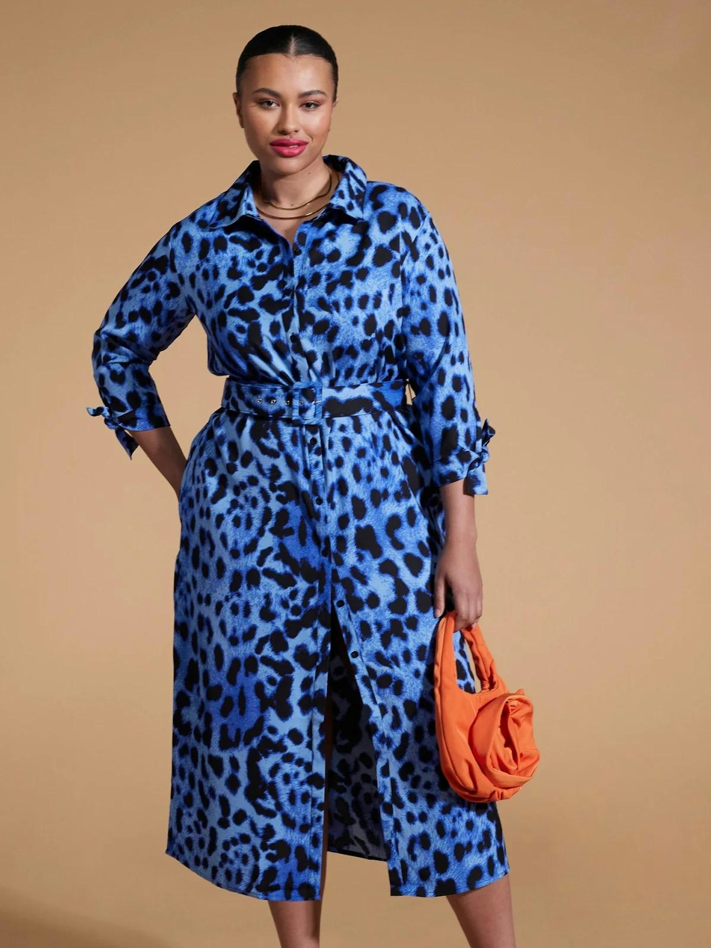 Dancing Leopard Alva Midi Shirt Dress In Bright Blue Leopard