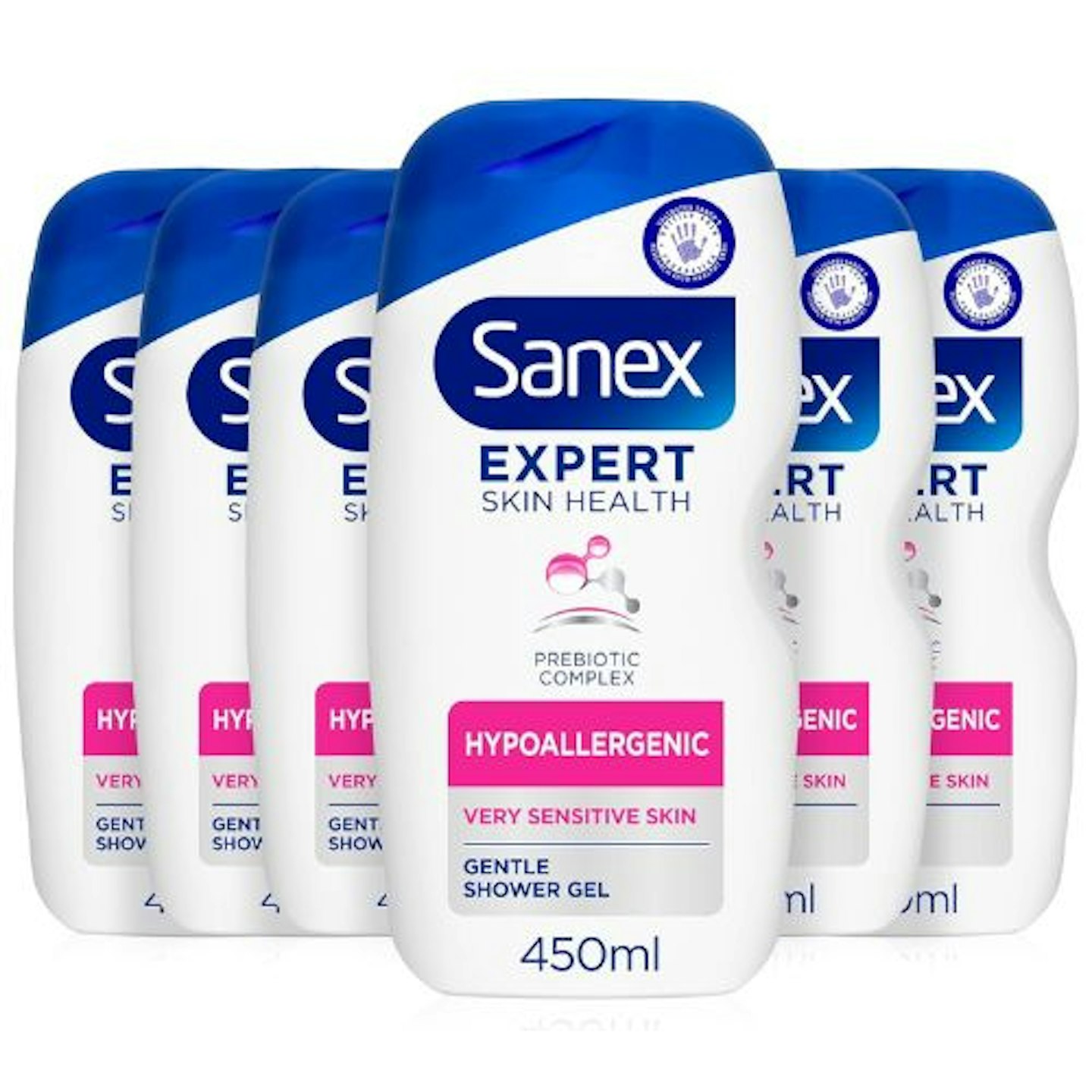 Sanex Body Wash for Very Sensitive Skin, Multipack, 6 Pack, 450ml Bottles