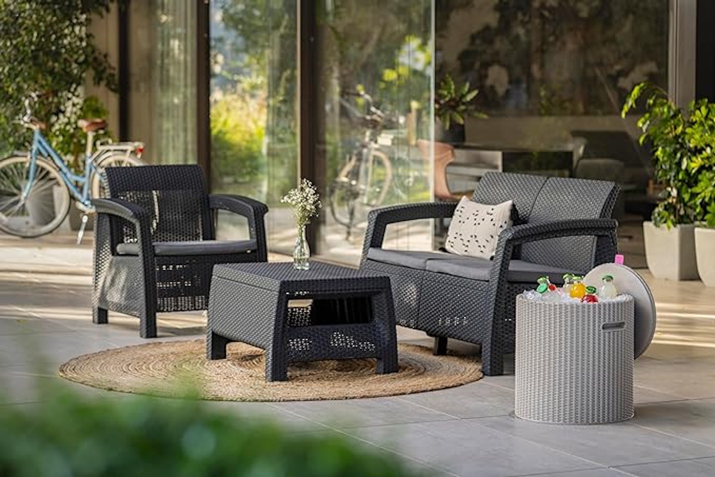 Keter Corfu Outdoor 4 Seater Rattan Garden Furniture Set