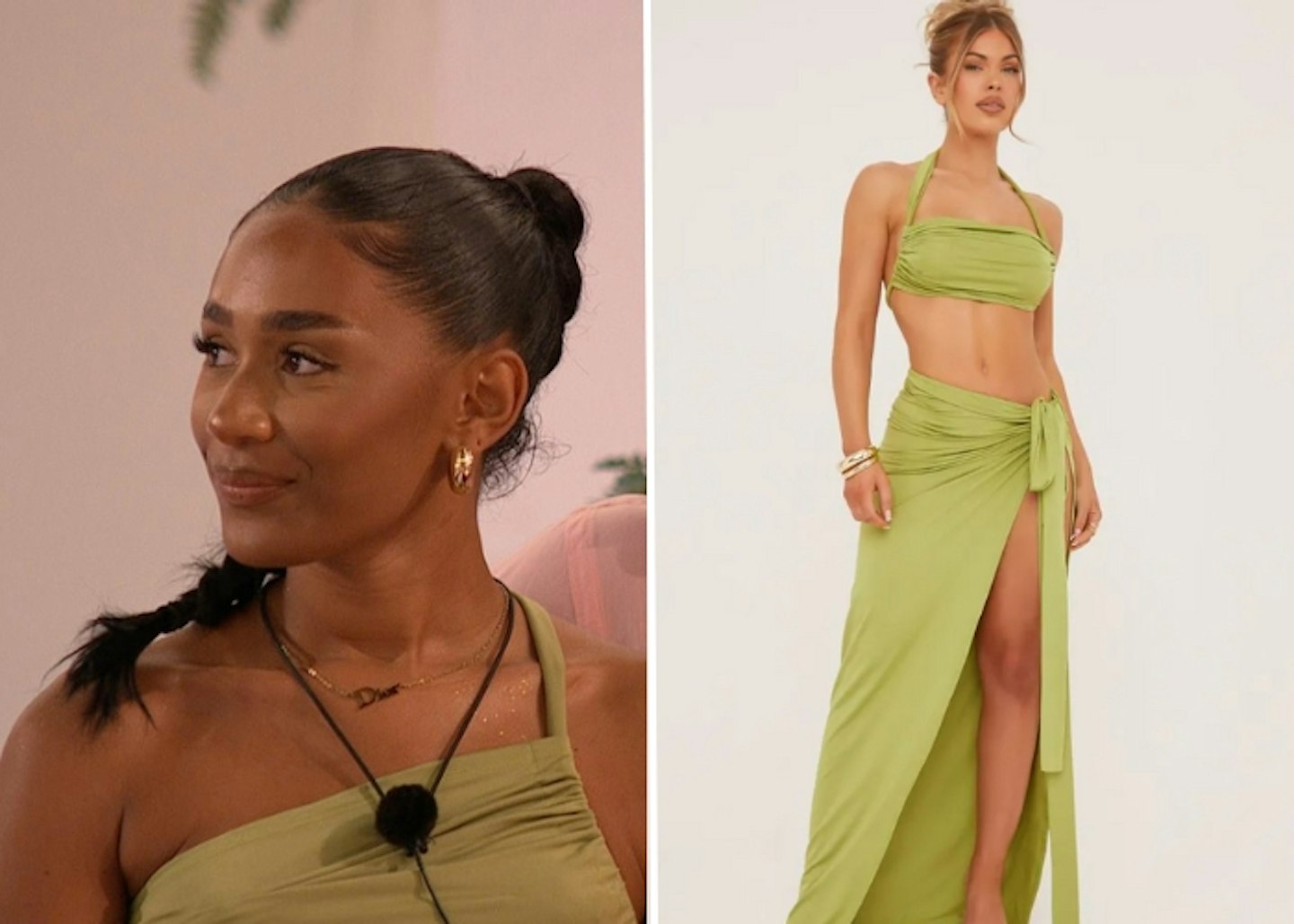 Jessica Spender's Green Crop Top and Skirt Set