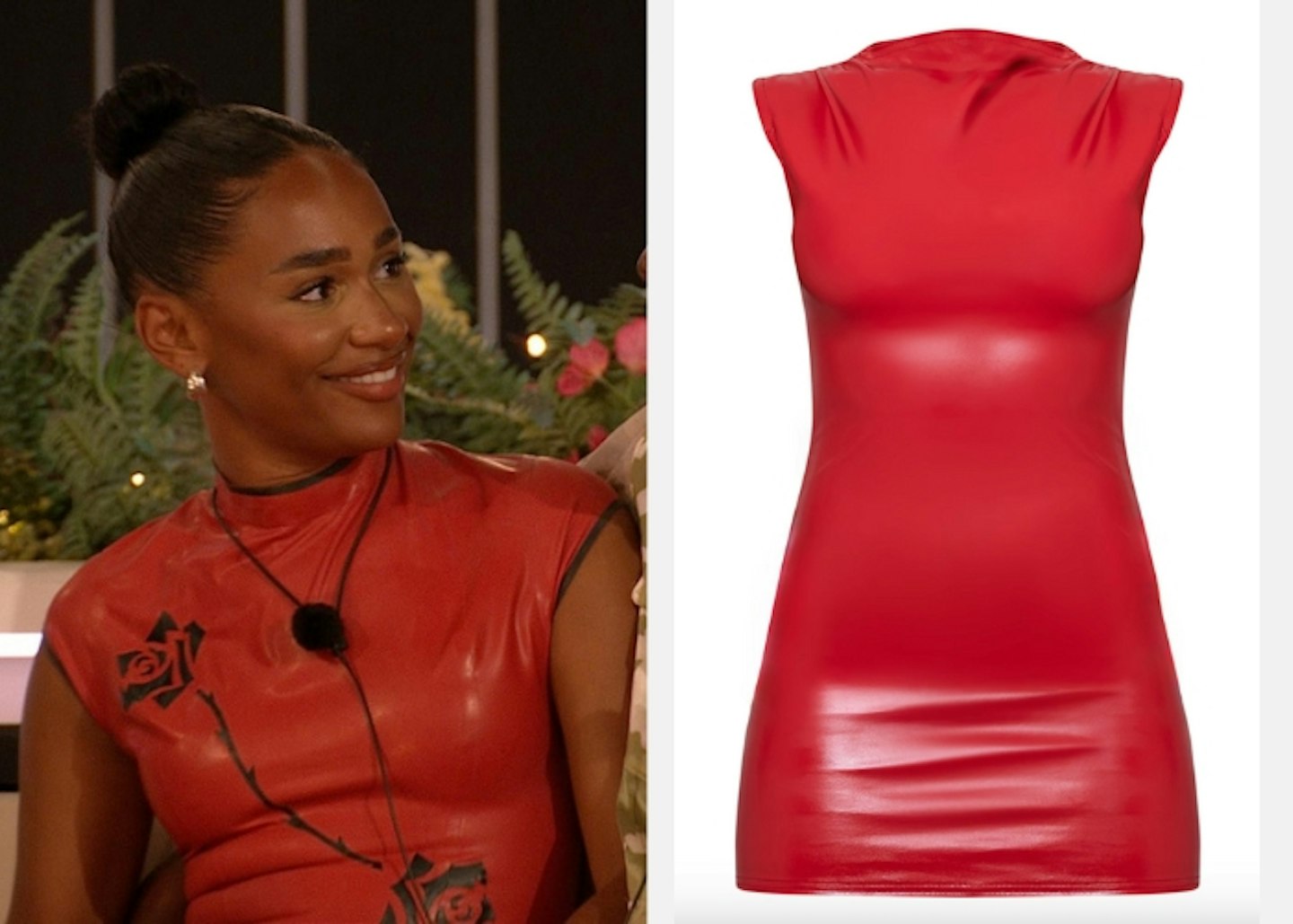 Jessica Spender's Red Floral Leather Dress