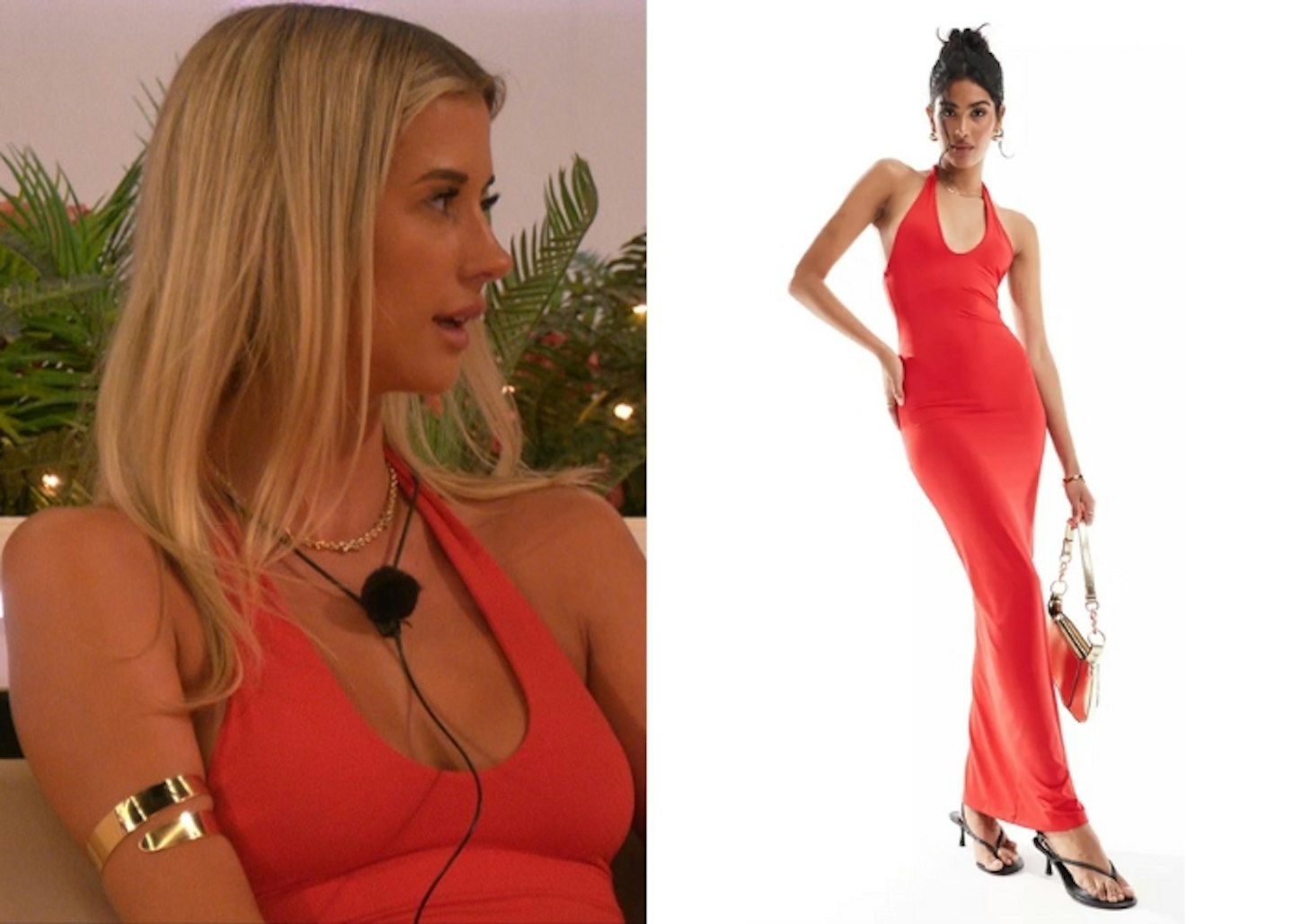 Jessy Potts' Red Plunge Maxi Dress