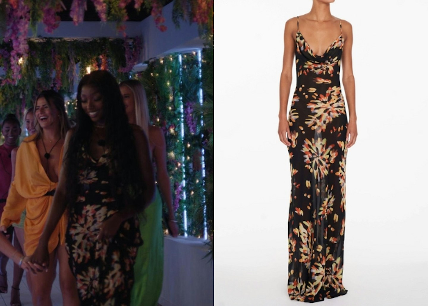 Mimii Ngulube's Black Floral-Patterned Maxi Dress