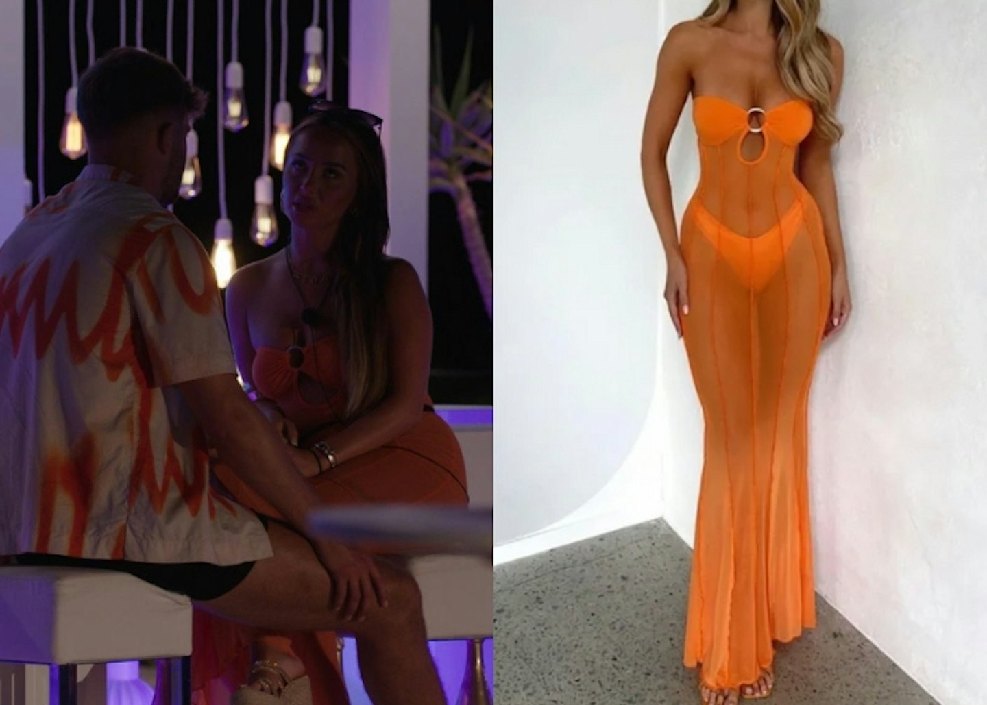 Nicole Samuel's Orange Mesh Bandeau Dress