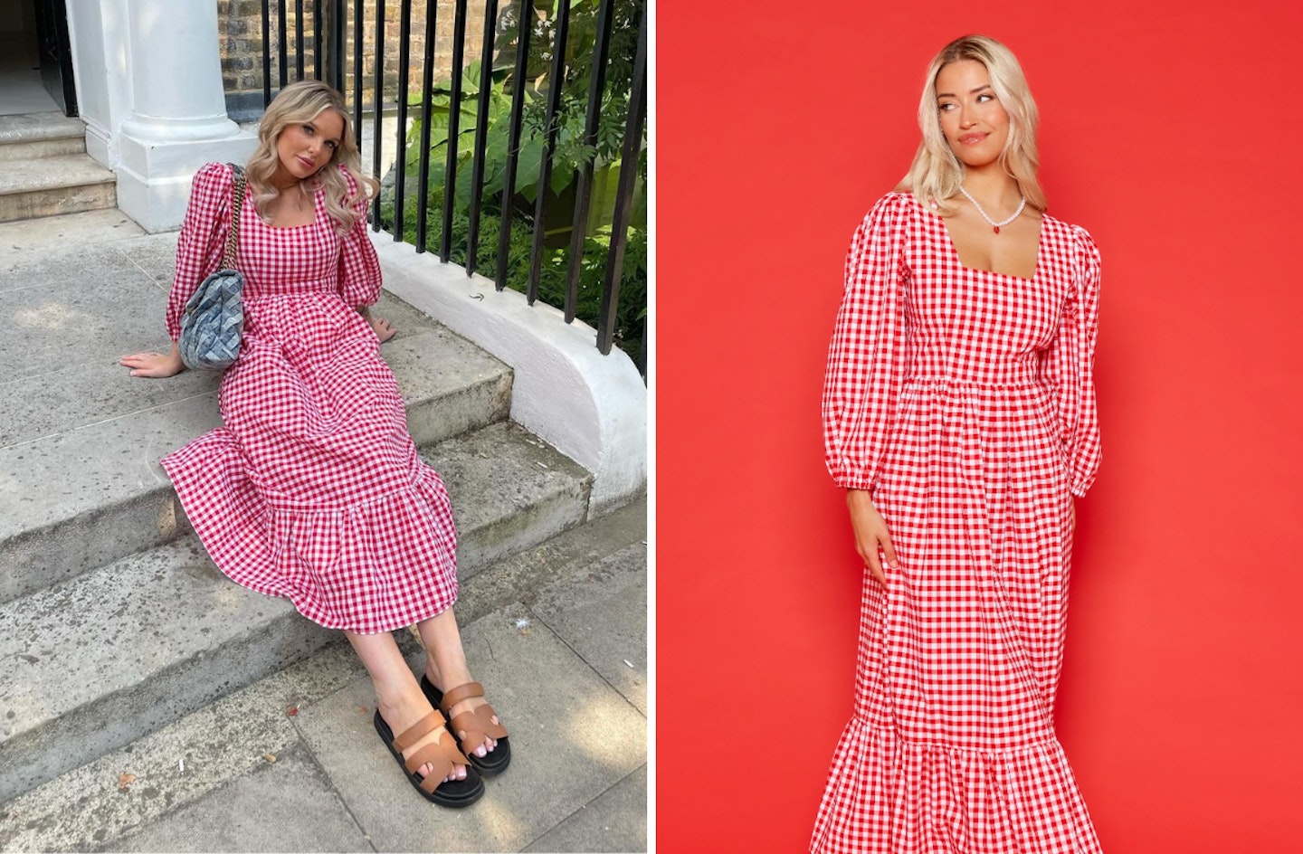 Helen's red gingham midi dress