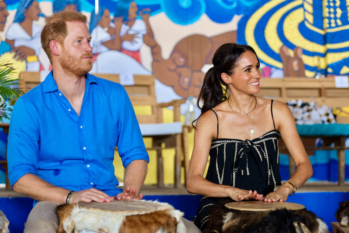 Prince Harry and Meghan Markle play drums in Colombia in August 2024