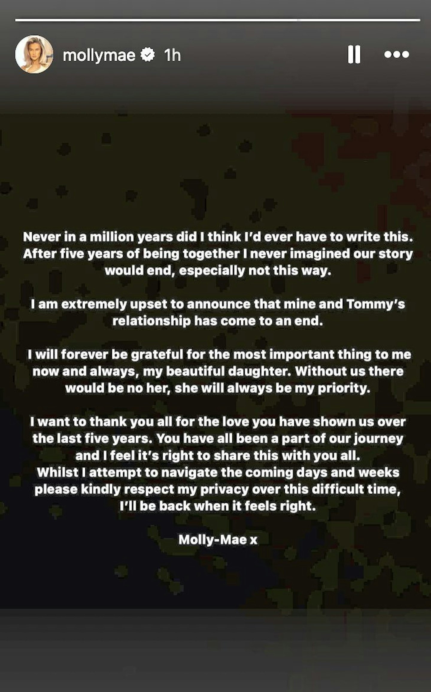 molly mae's split statement