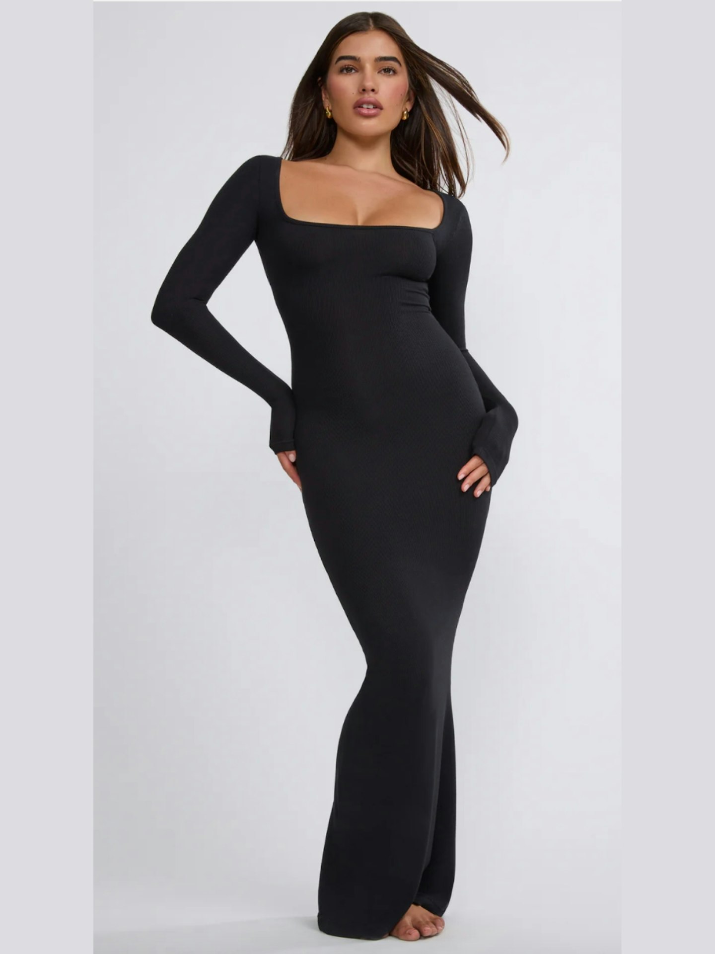 Oh Polly Jude Ribbed Modal Long Sleeve Maxi Dress