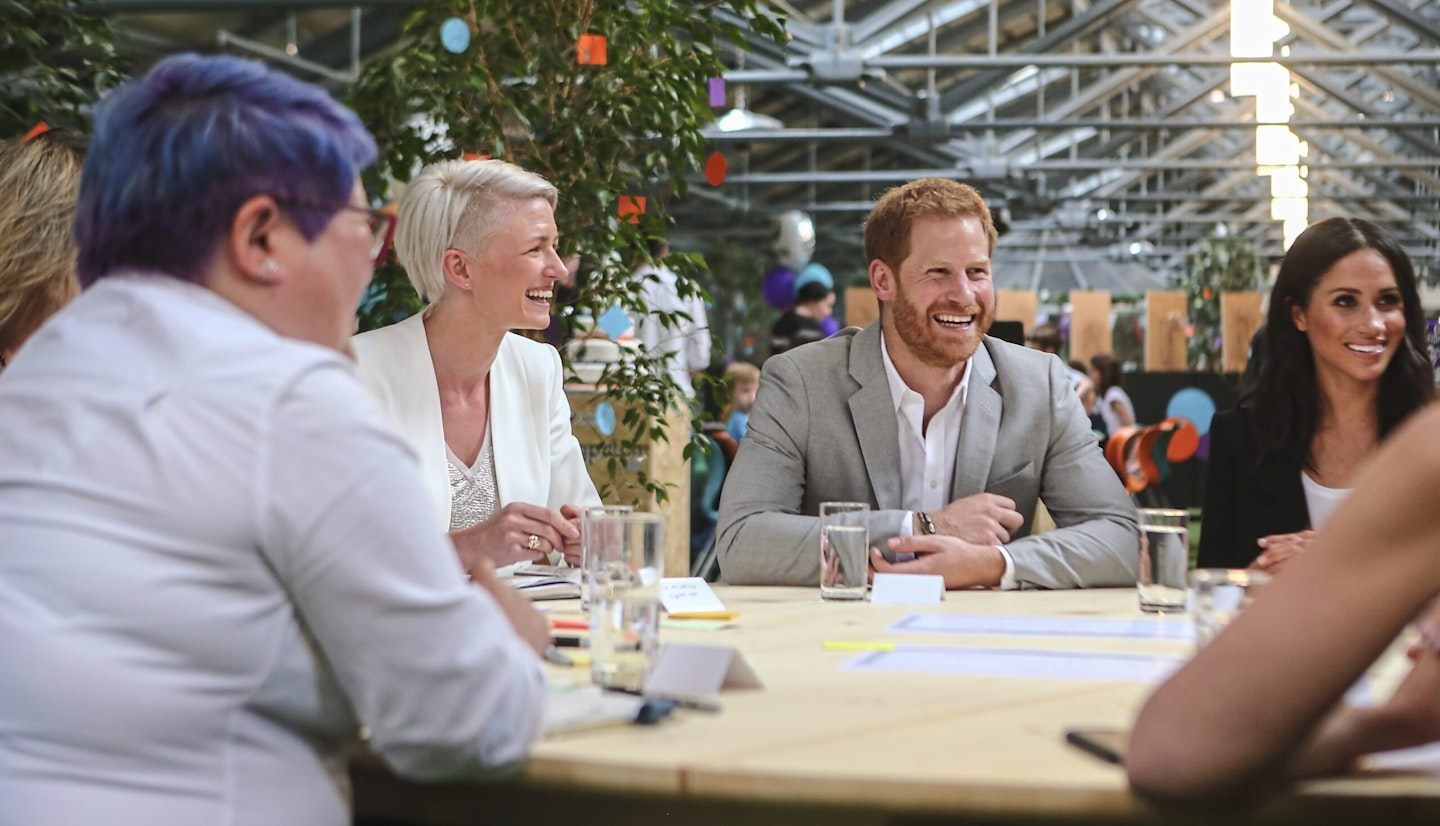 Harry, Duke of Sussex and Meghan, Duchess of Sussex visit the Dogpatch startup hub in Dublin on the final day of their trip to Ireland on July 11, 2018 in Dublin, Ireland.