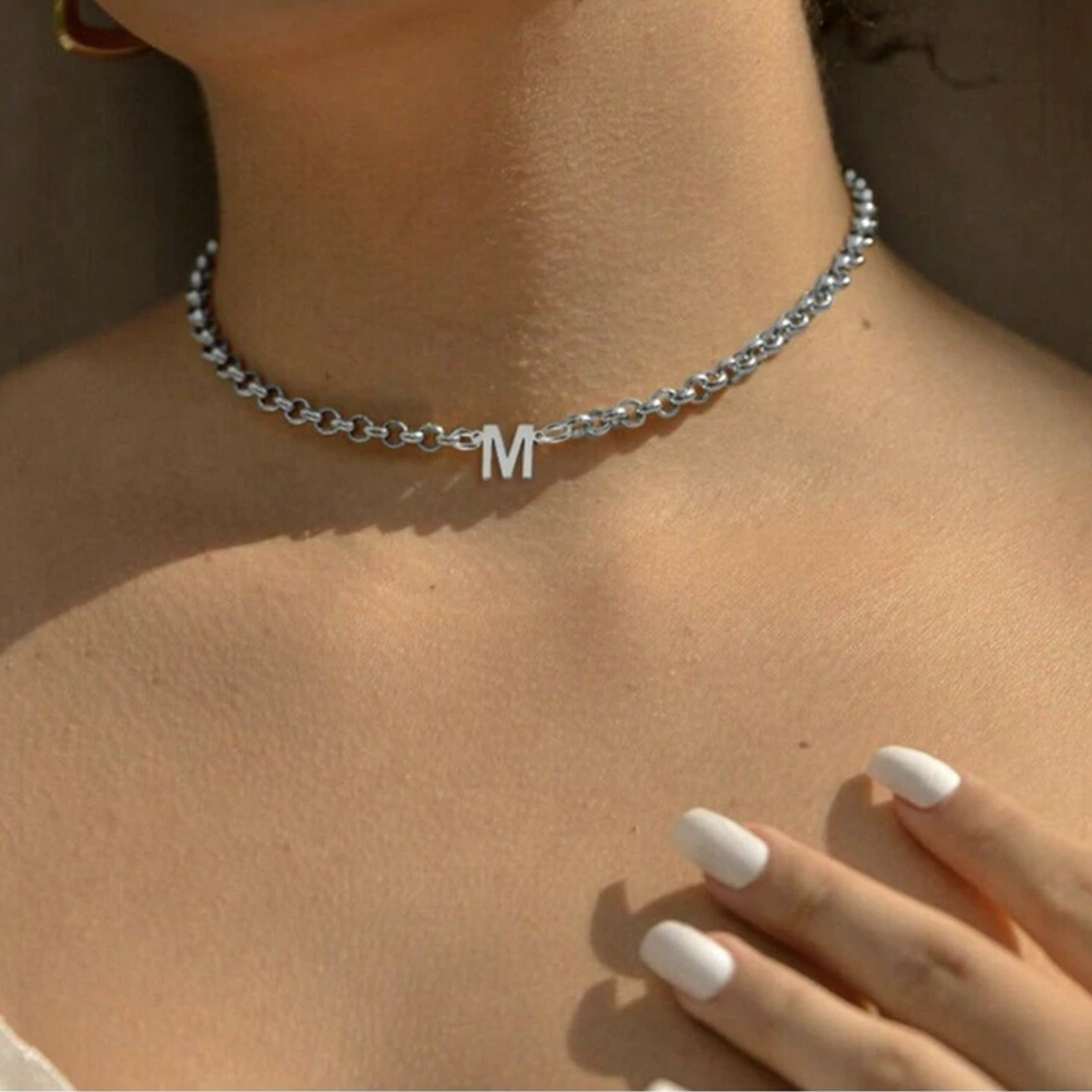 Shein stainless steel initial chain choker