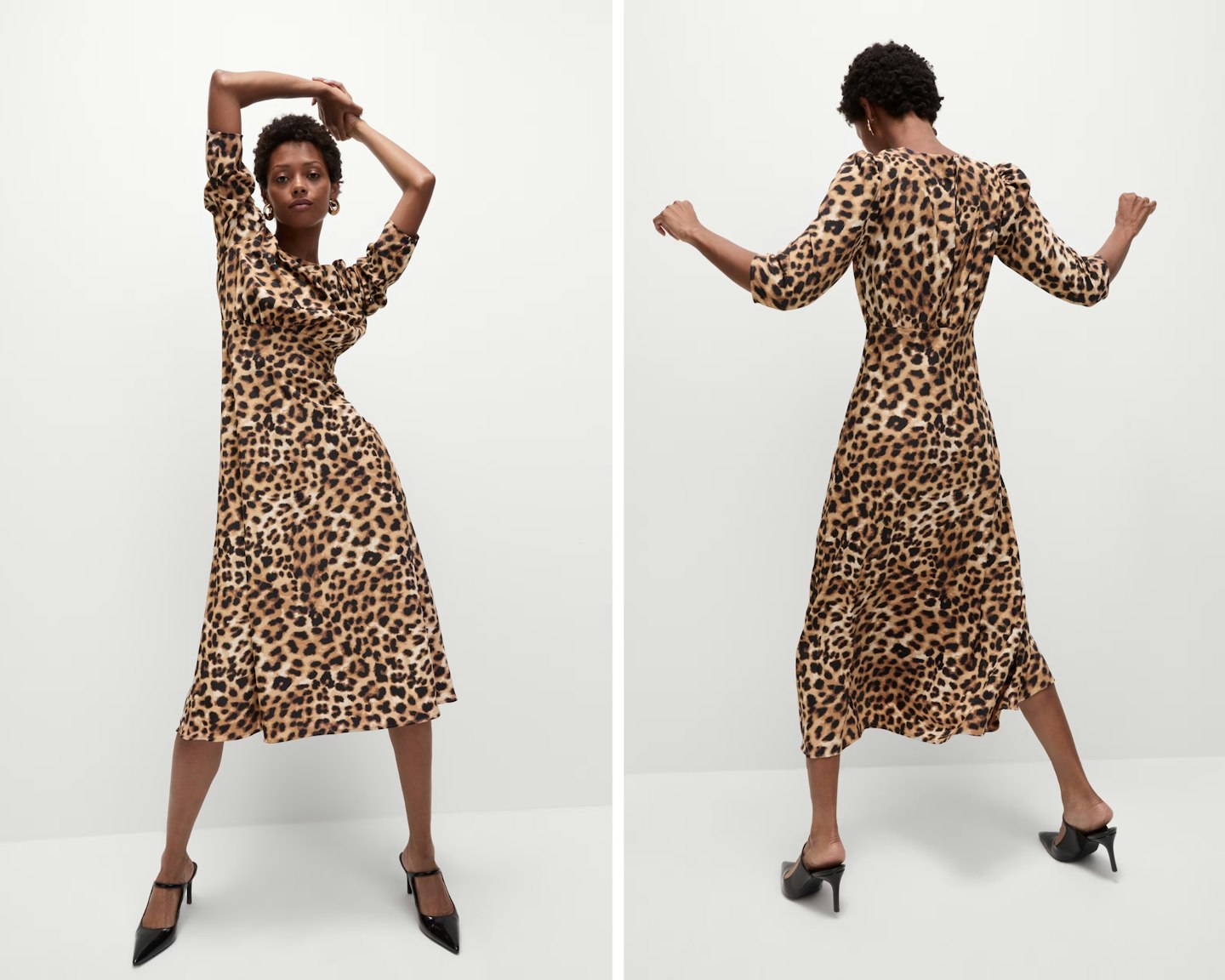 M&S Animal Print Round Neck Midi Tea Dress 