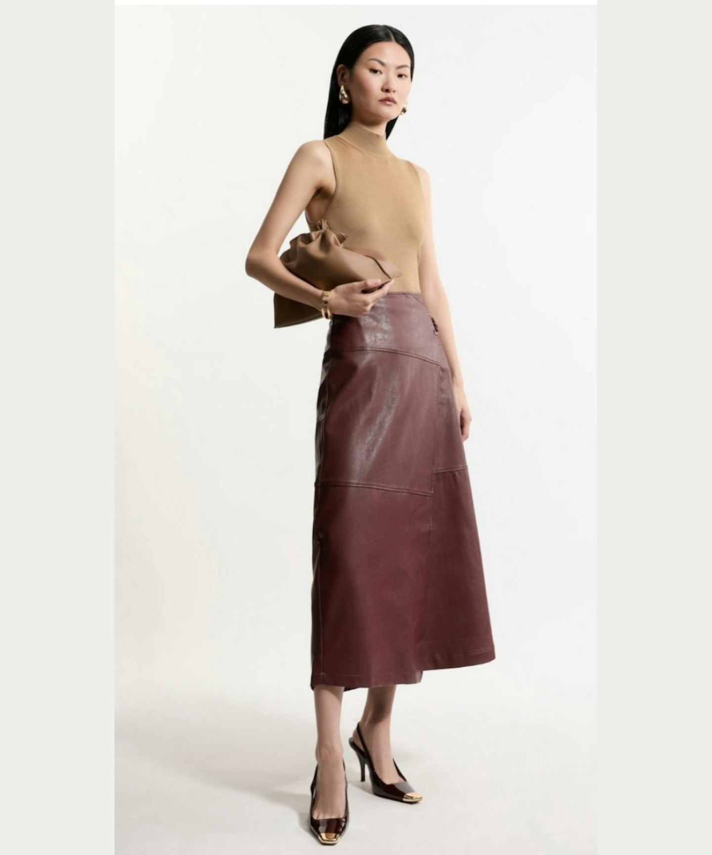 Karen Millen, Faux Leather Tie Detail Wrap Midi Skirt