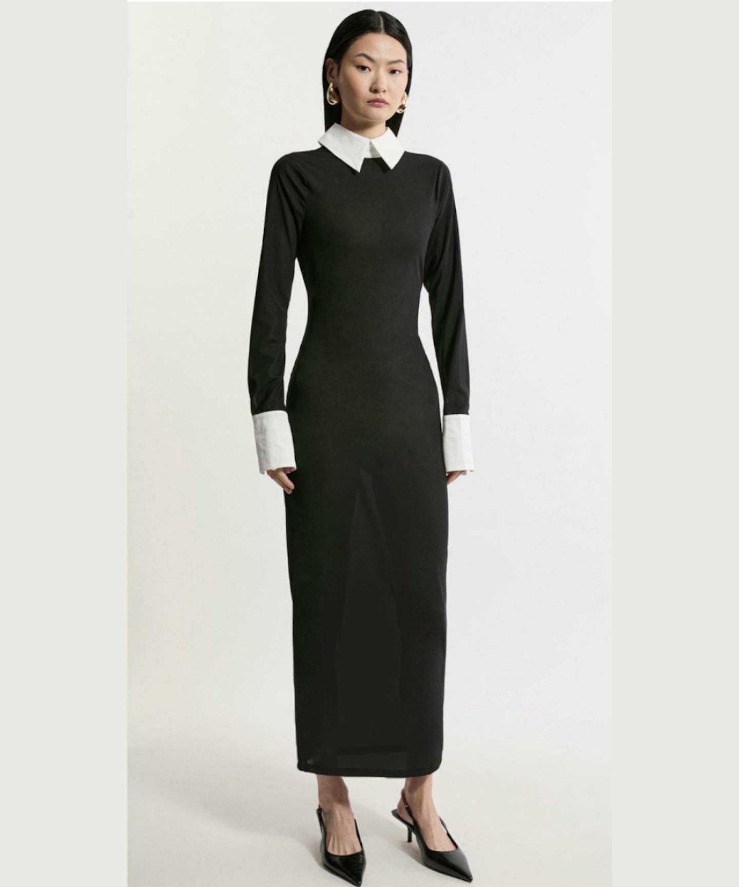 Karen Millen, Contrast Collar Jersey Power Mesh Midi Dress