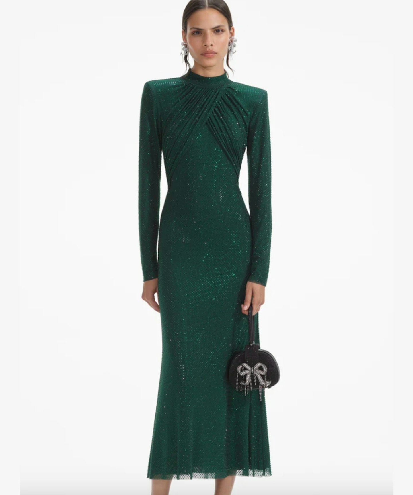 Self-Portrait, Green Rhinestone Mesh Midi Dress