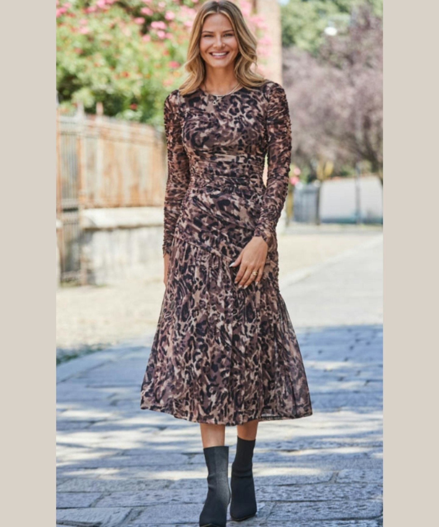 Sosander, Animal Print Mesh Maxi Dress