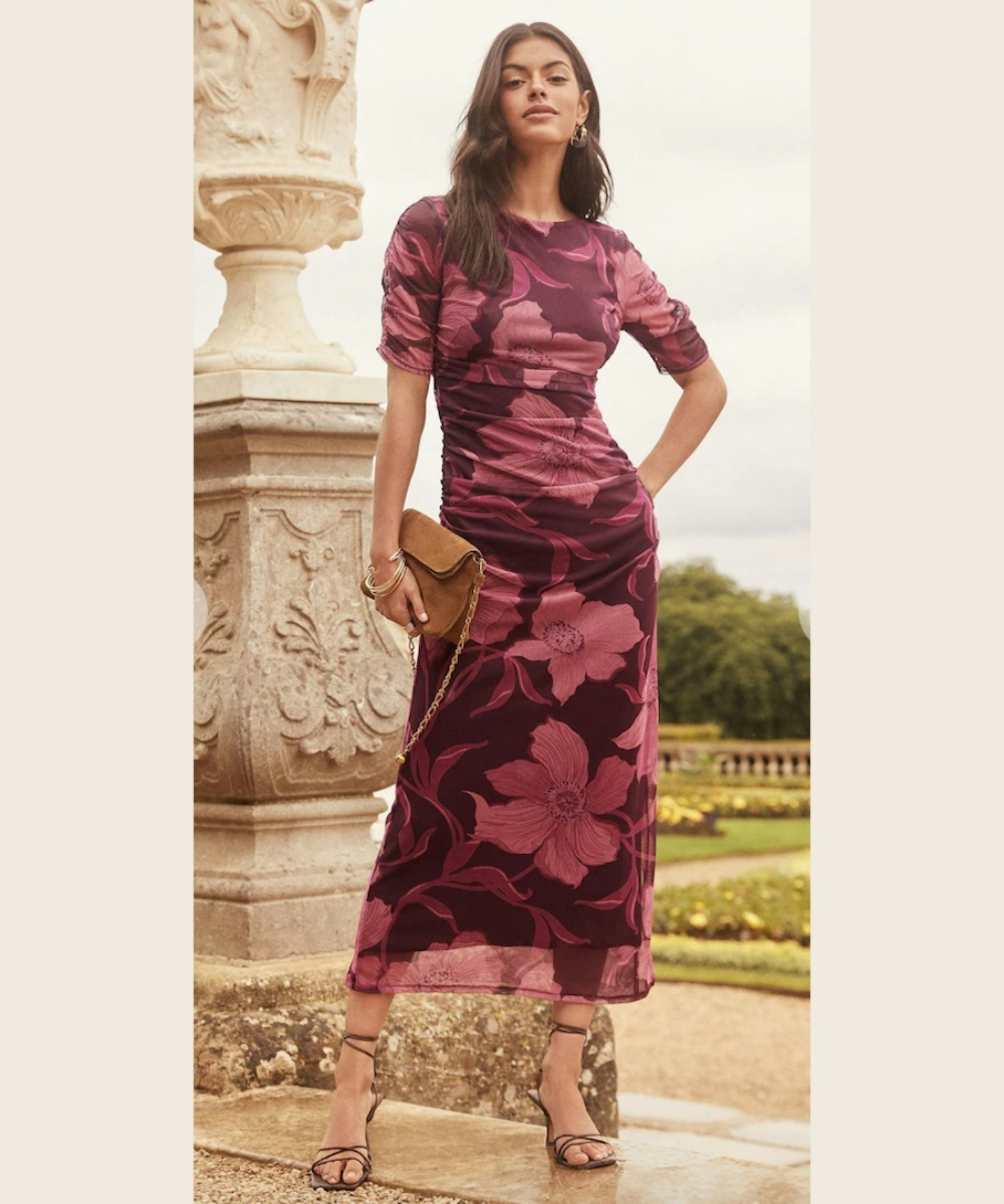 Next, Lipsy Short Sleeve Floral Mesh Midi Dress