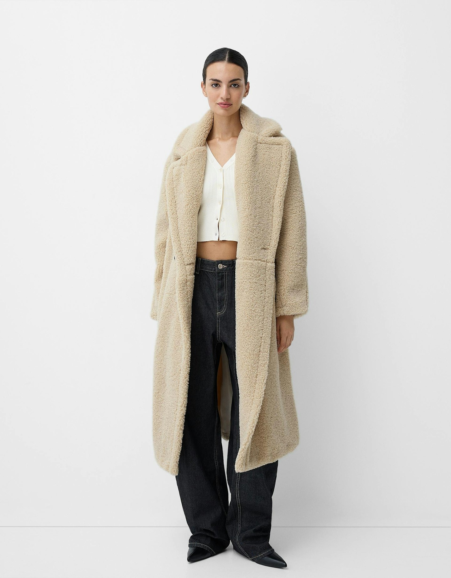 Bershka Long Faux Shearling Coat