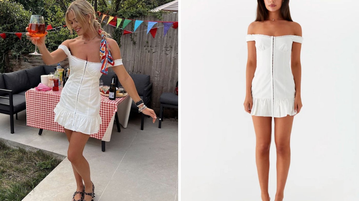 Chloe's white Bardot dress