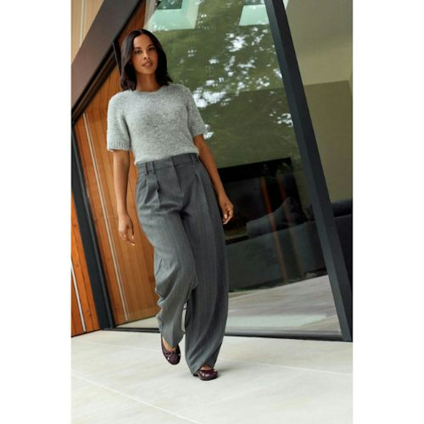 Grey Pinstripe Straight Trousers