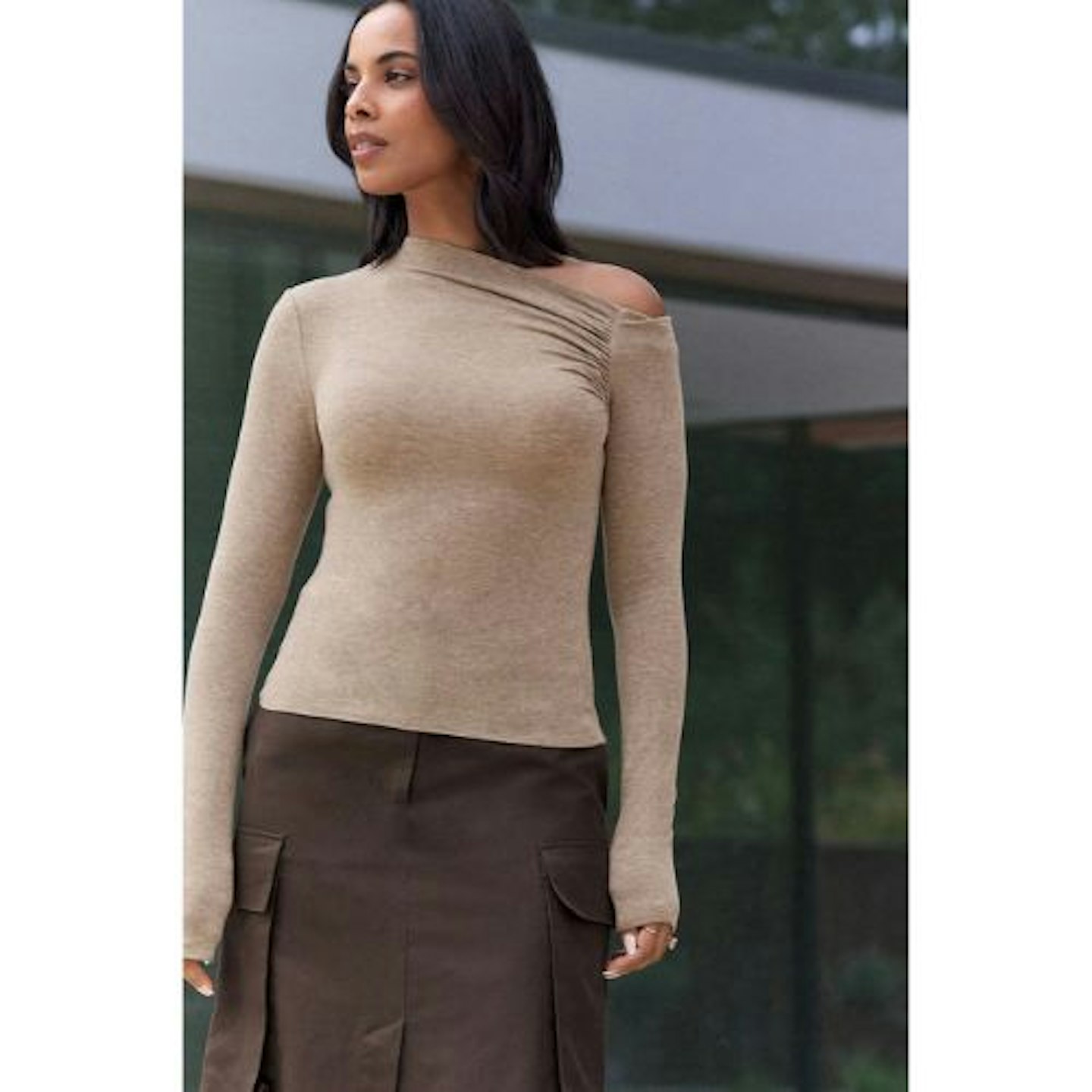 Long Sleeve Asymmetric Gathered Top