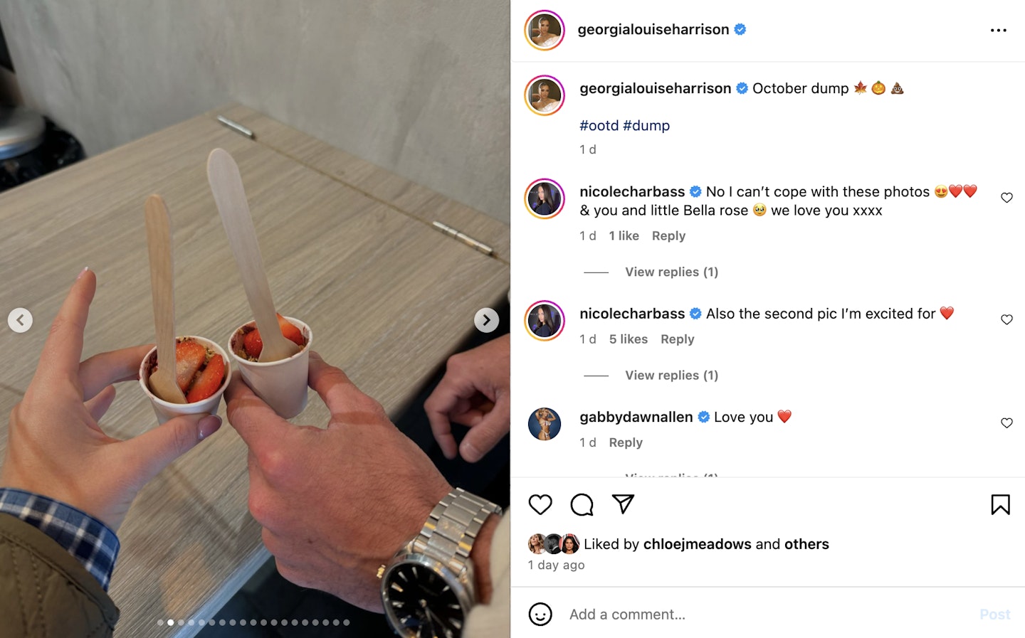 Georgia Harrison and her boyfriend's hands holding ice creams