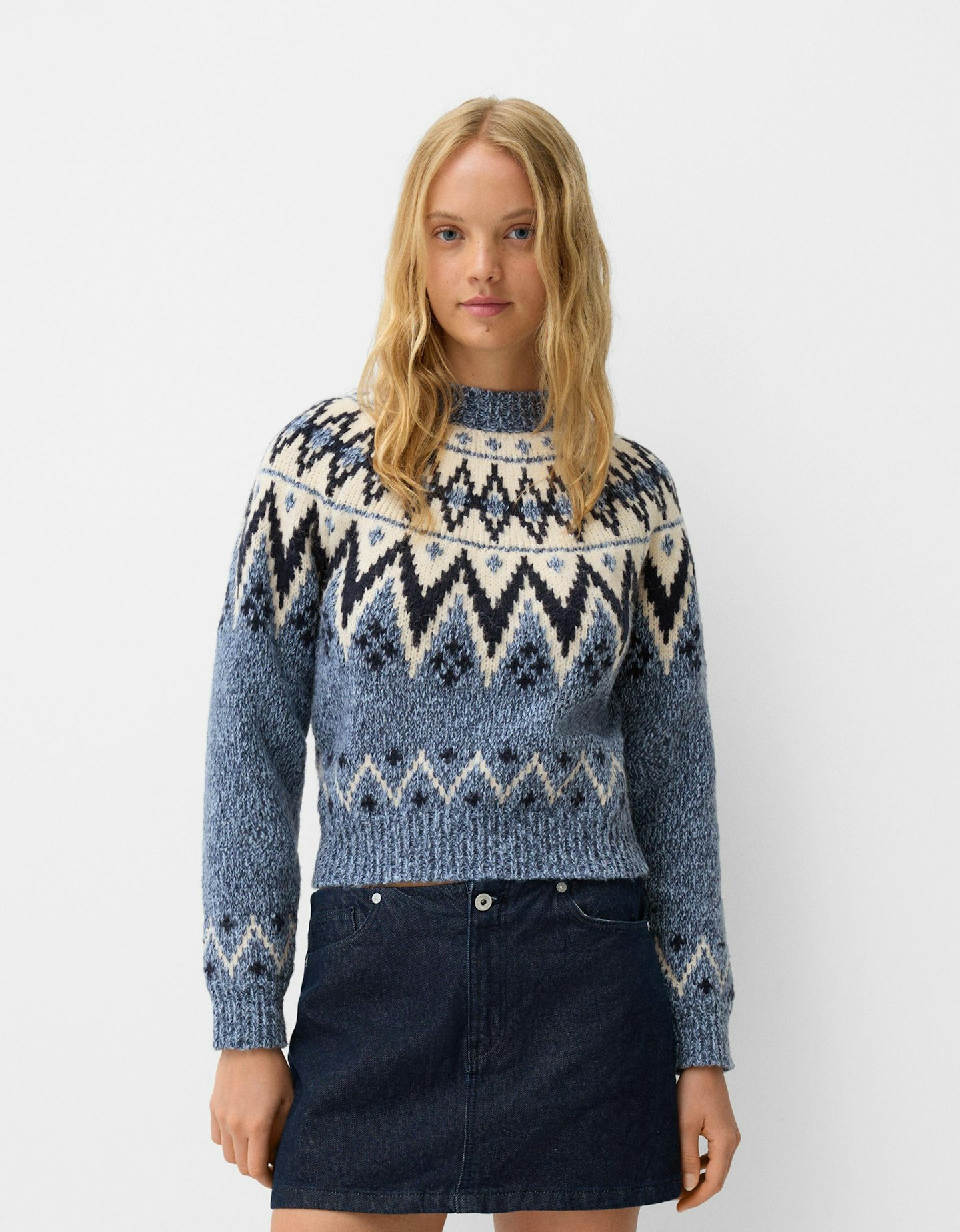 Bershka Printed Jacquard Sweater