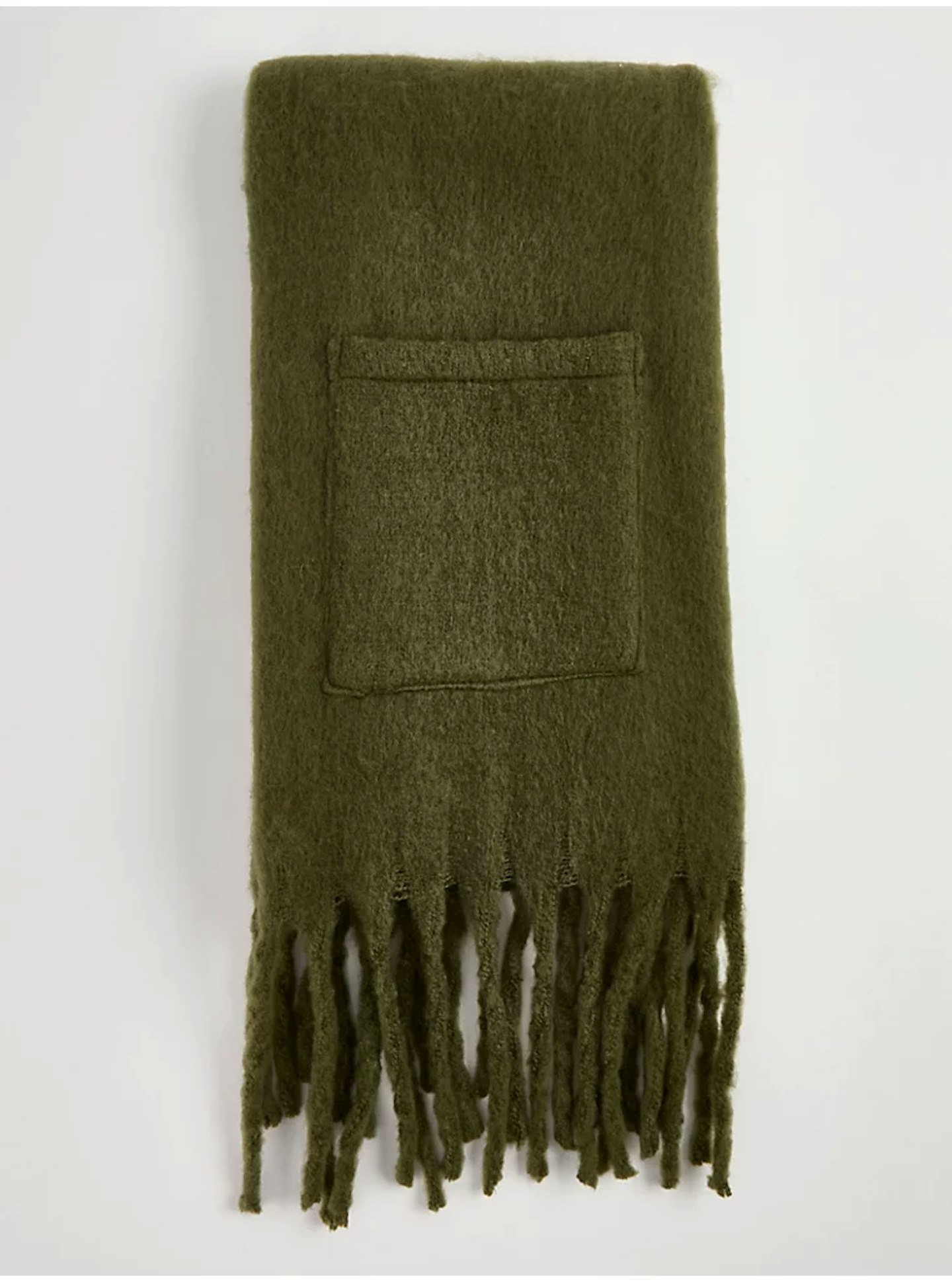 Khaki Oversized Fringed Pocket Scarf