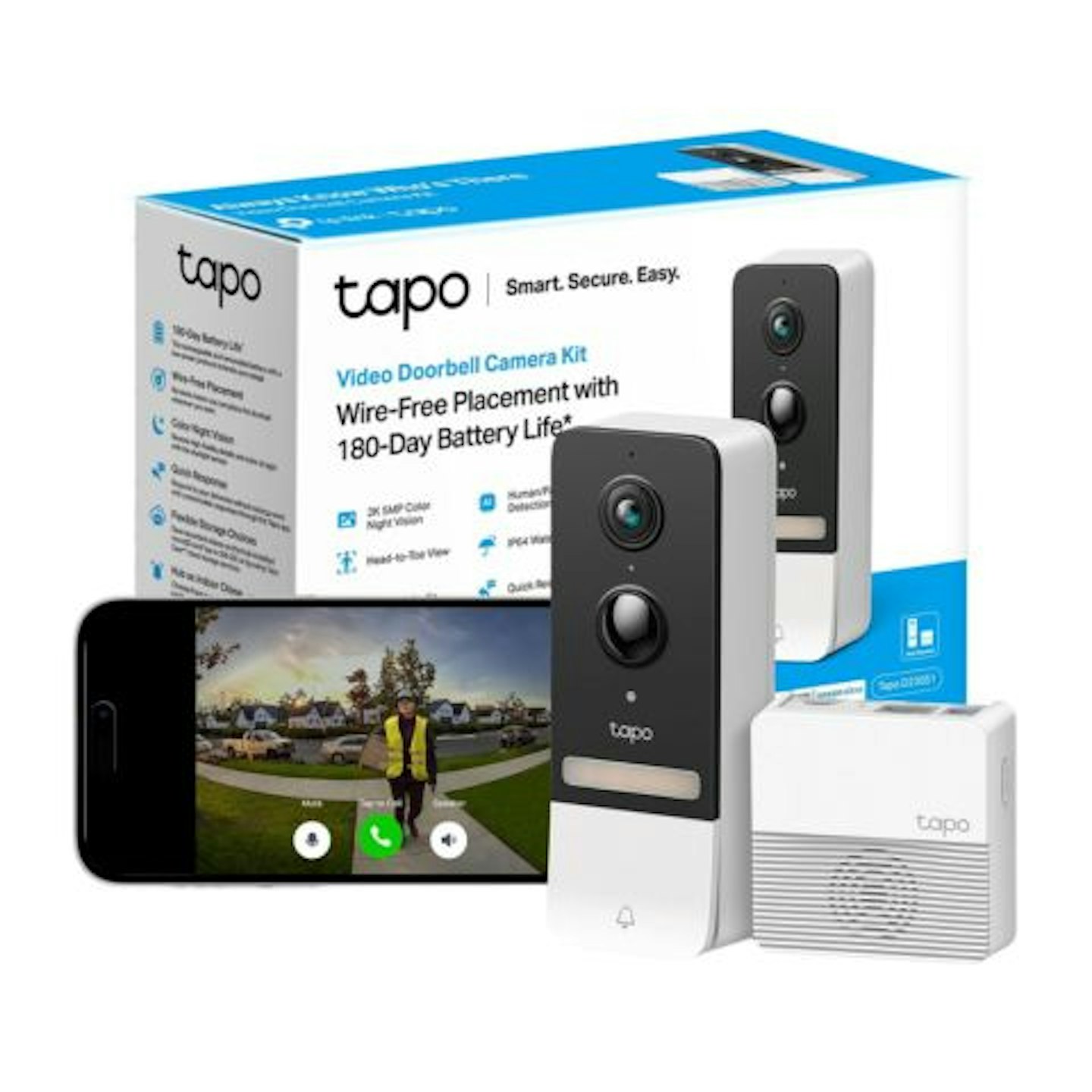 Tapo D230S1 2K 5MP Battery Video Doorbell with ring chime