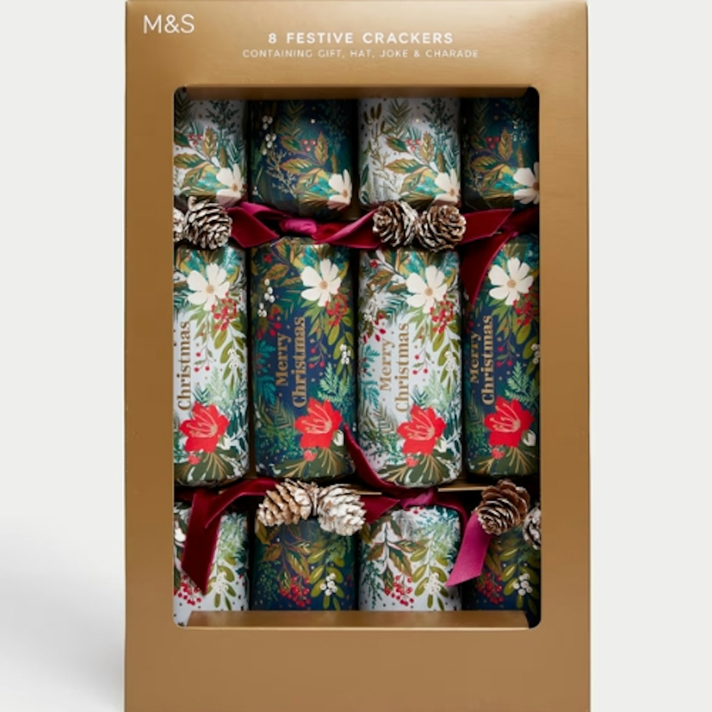 Marks & Spencer 8 Luxury Christmas Crackers Traditional Foliage Designs