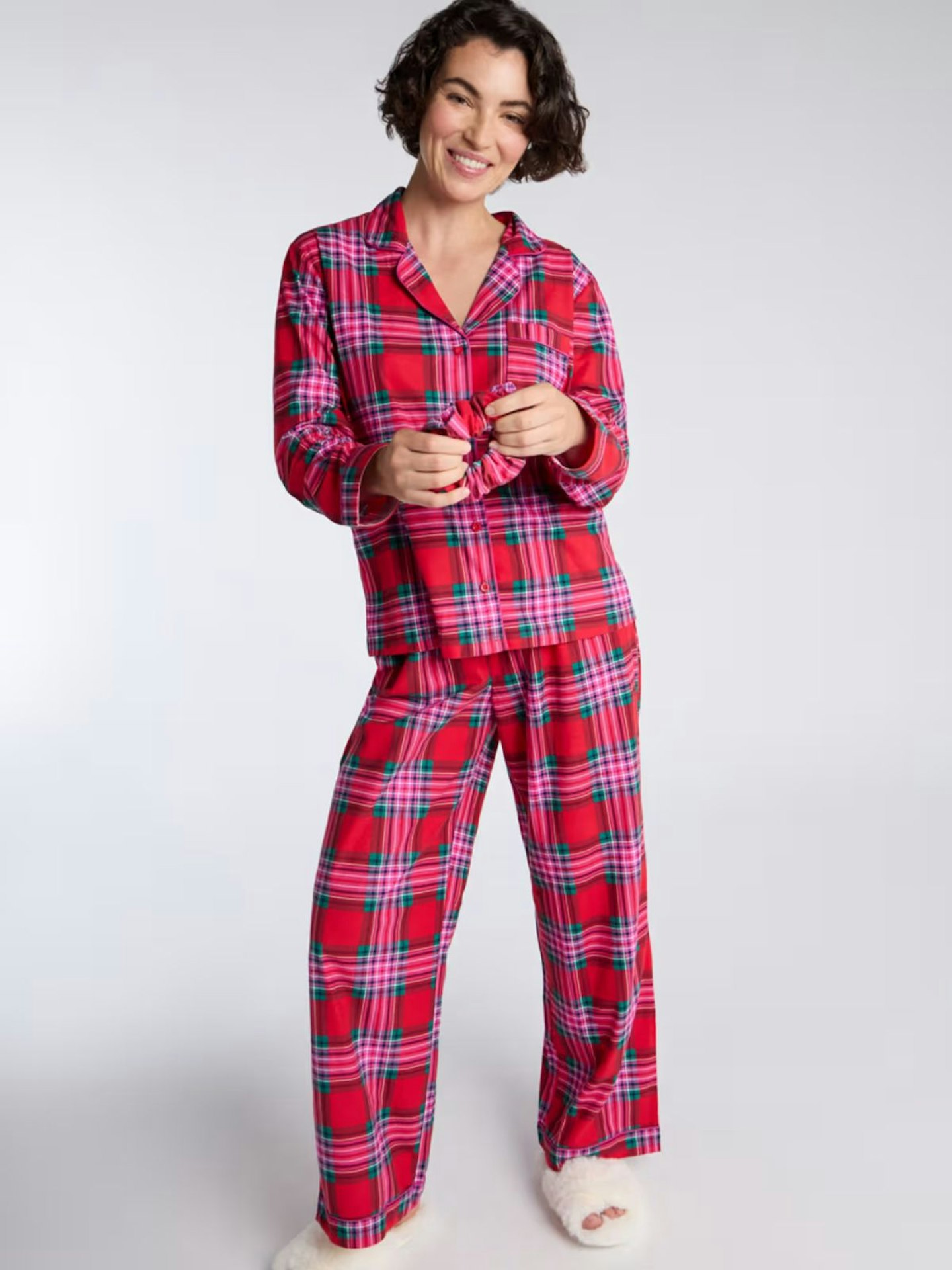 Fleece Checked Pyjama Set With Gift Bag