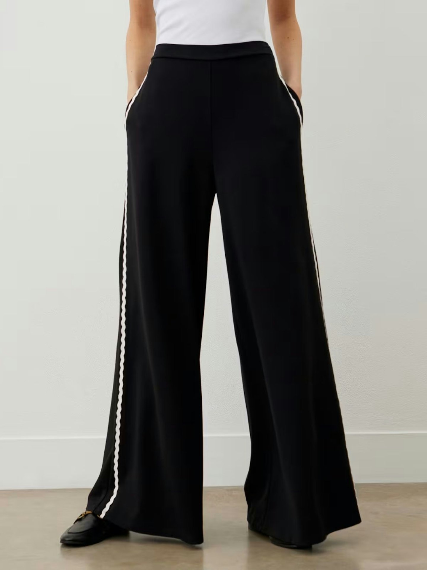 Ponte Jersey Side Stripe Wide Leg Trousers