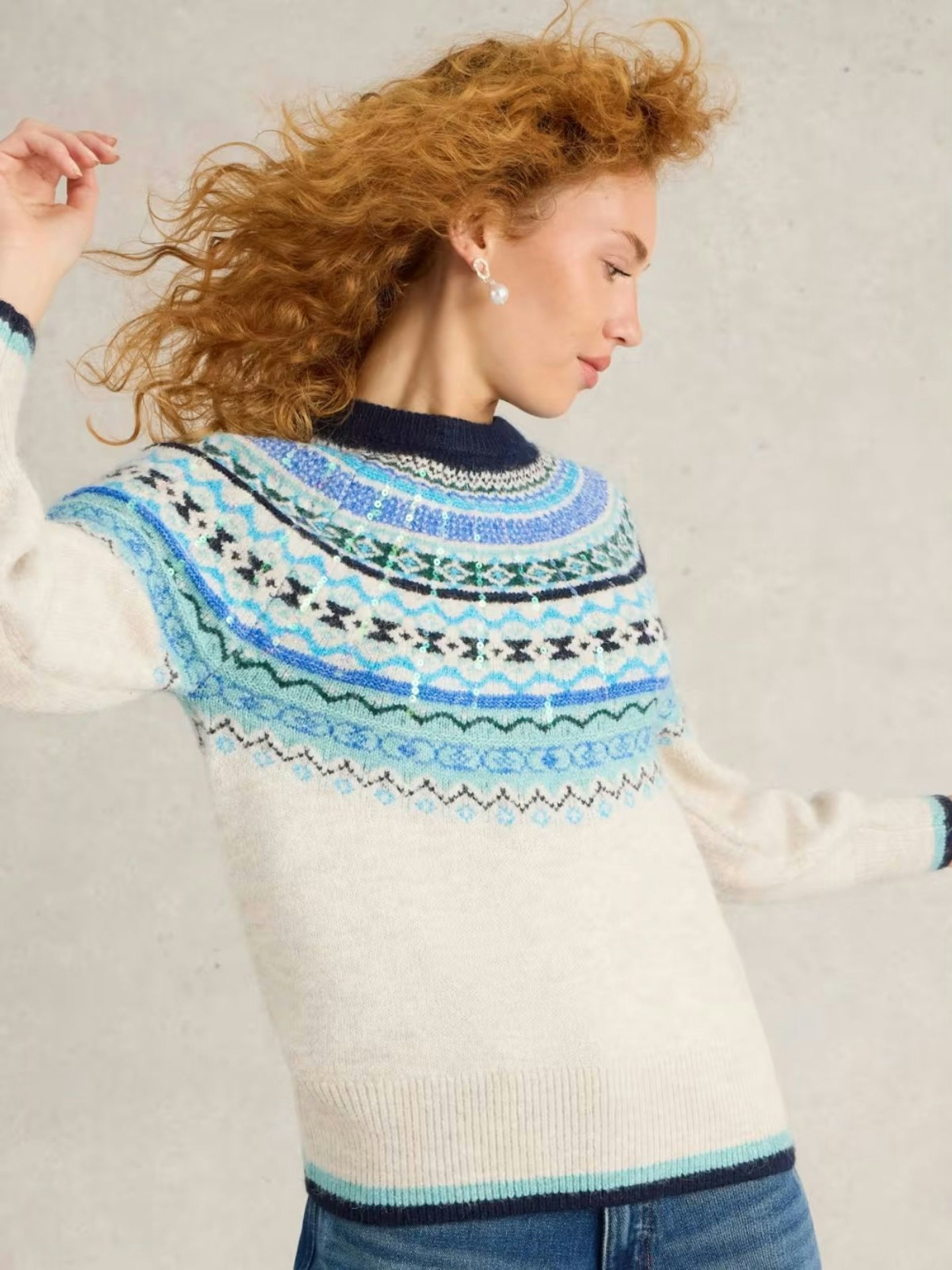 Sequin Crew Neck Fair Isle Jumper