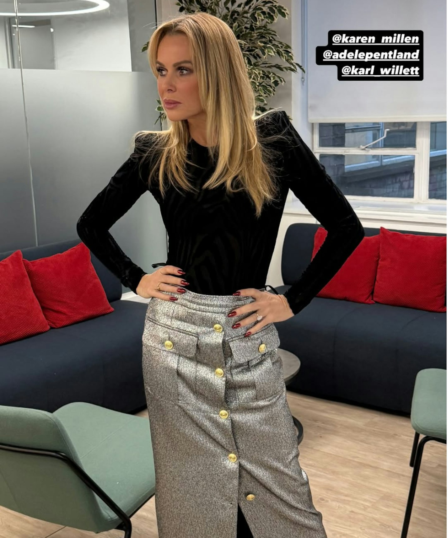 amanda holden wearing silver karen millen skirt