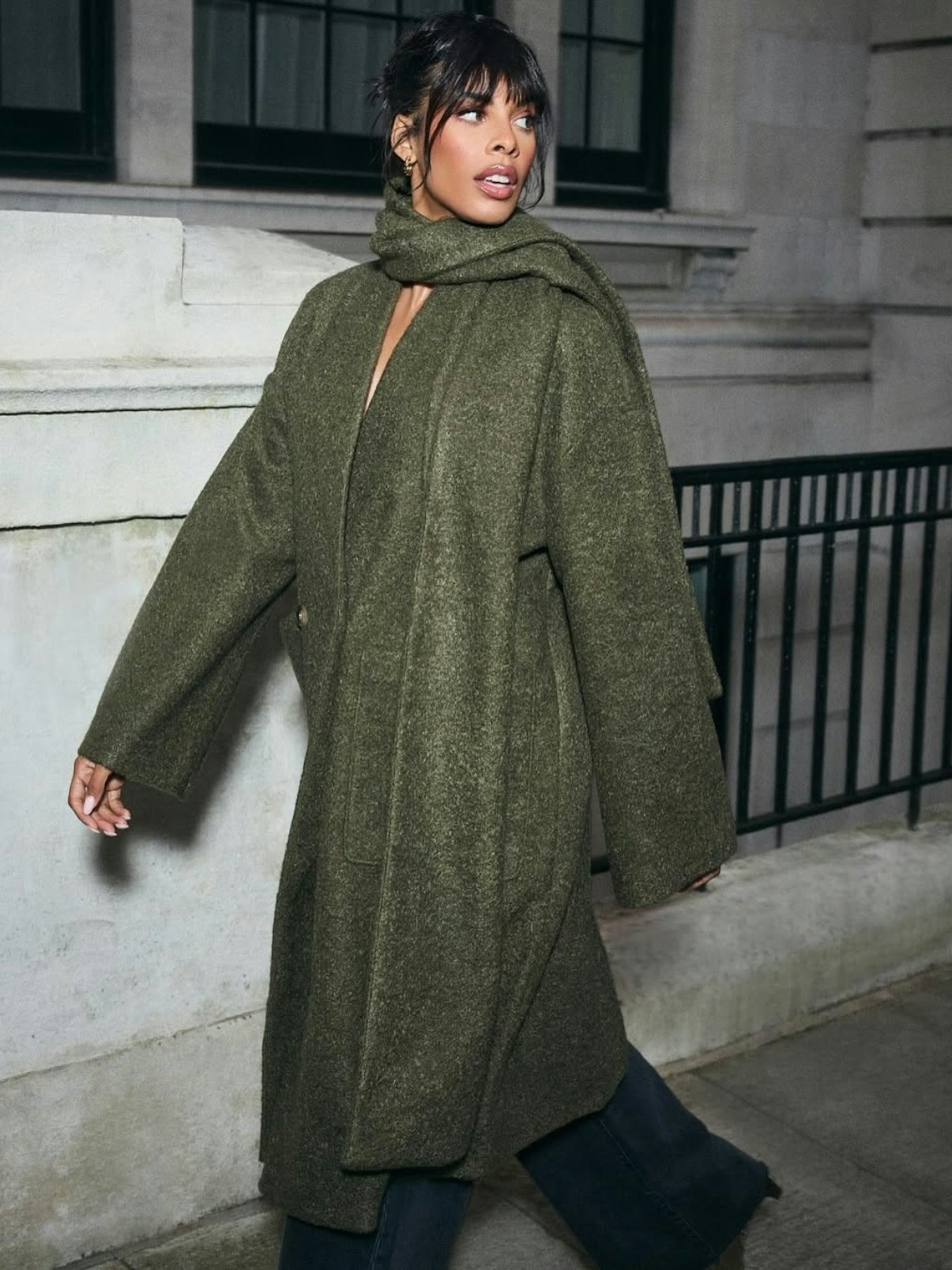 Olive Green Coatigan Scarf Coat Set