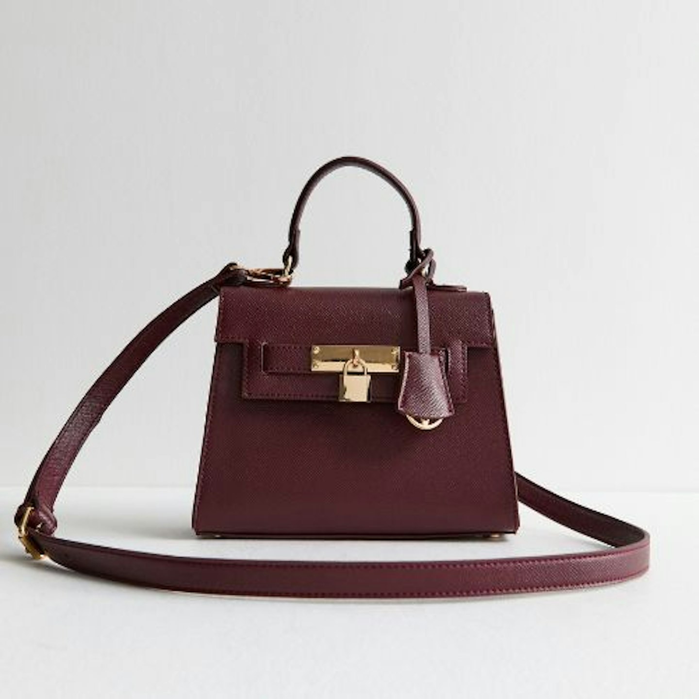 Burgundy Leather-Look Top Handle Crossbody Bag