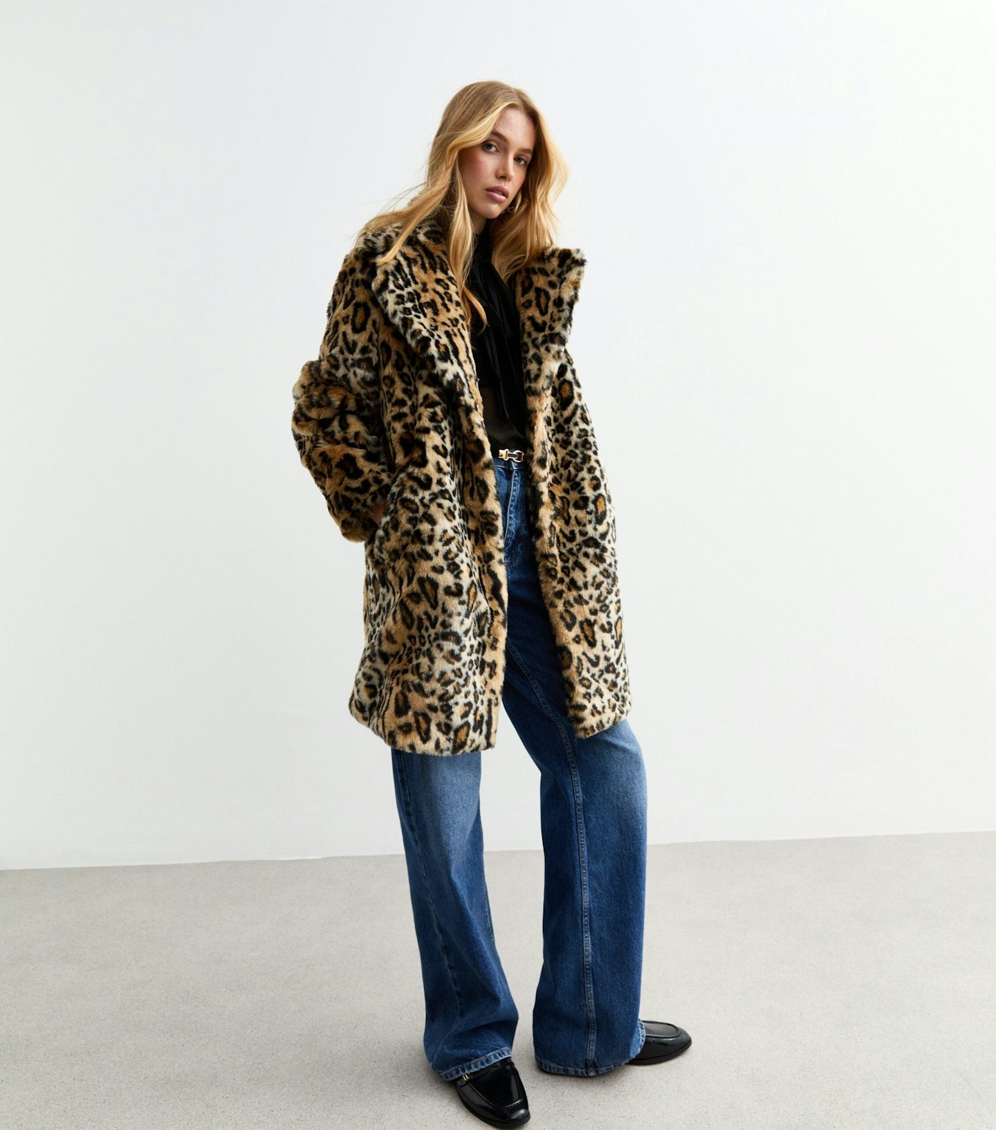 New Look Brown Leopard Print Faux Fur Coat