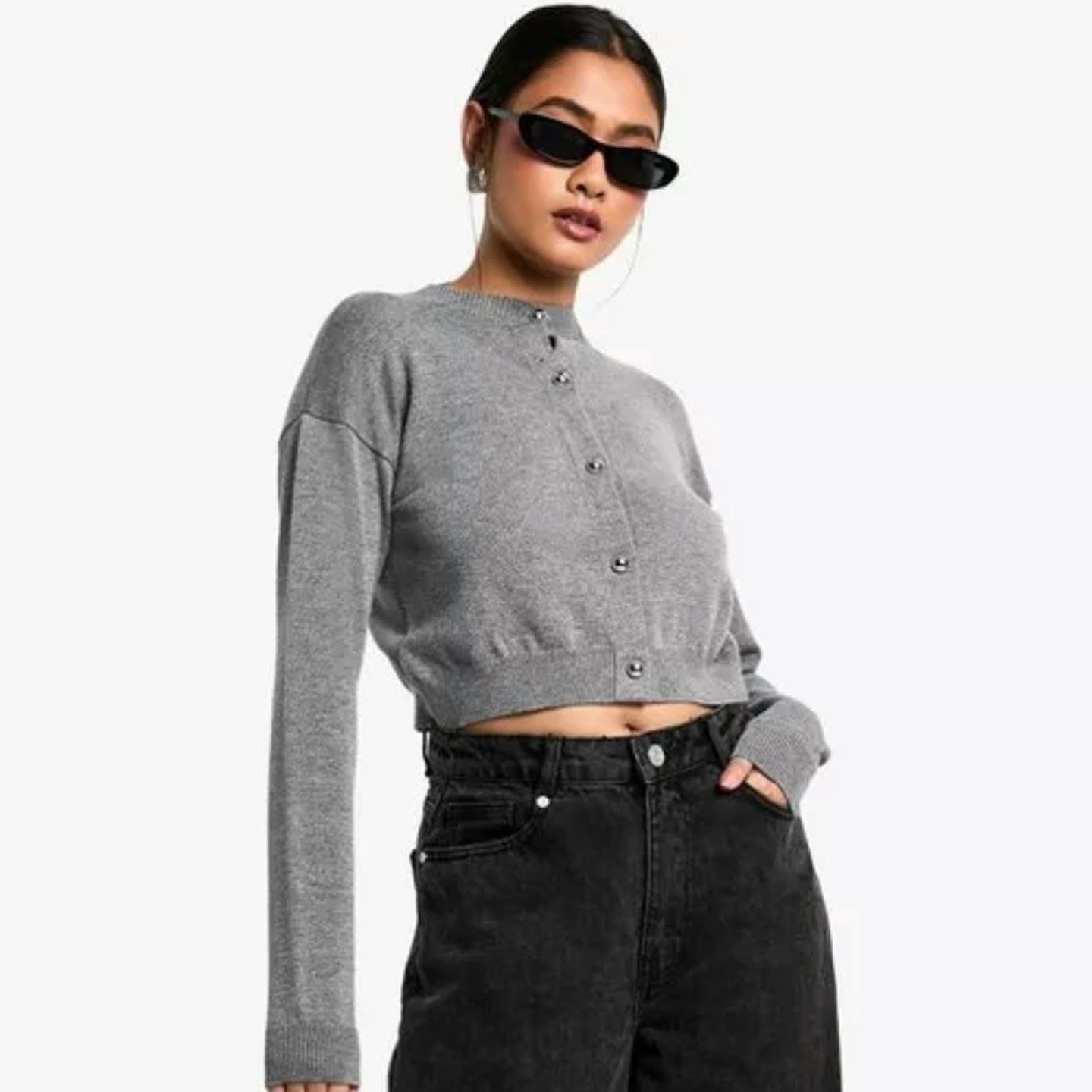 boohoo grey cropped cardigan