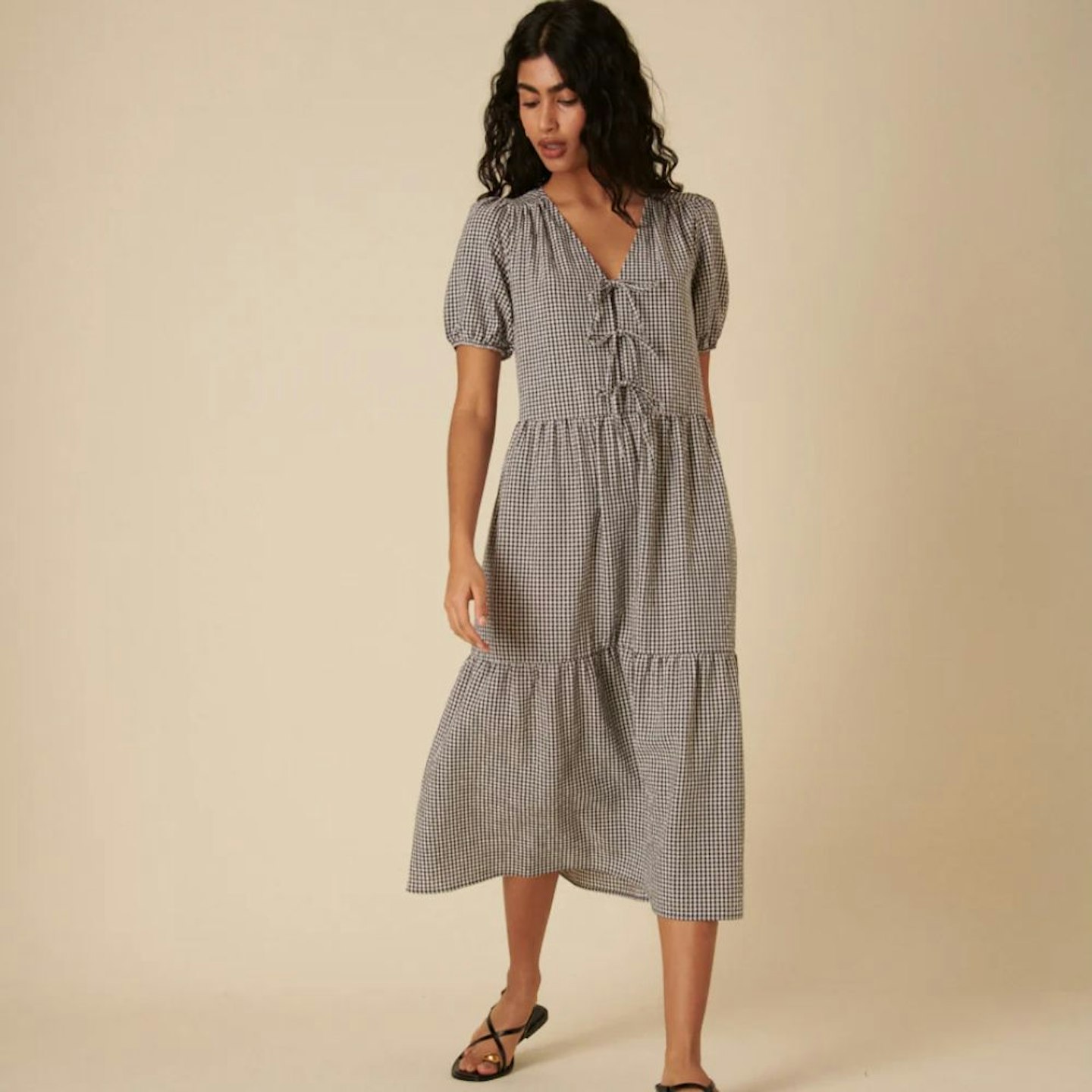Nobody's Child Gingham Tie Front Bernadetta Midi Dress