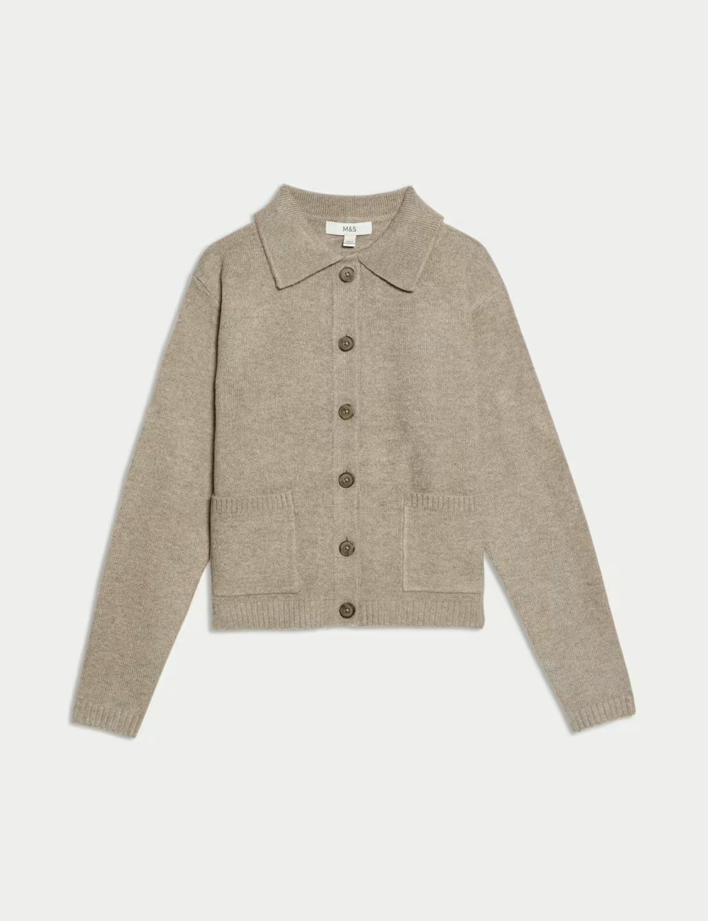 Collared Neck Relaxed Fit Knitted Jacket - Mocha