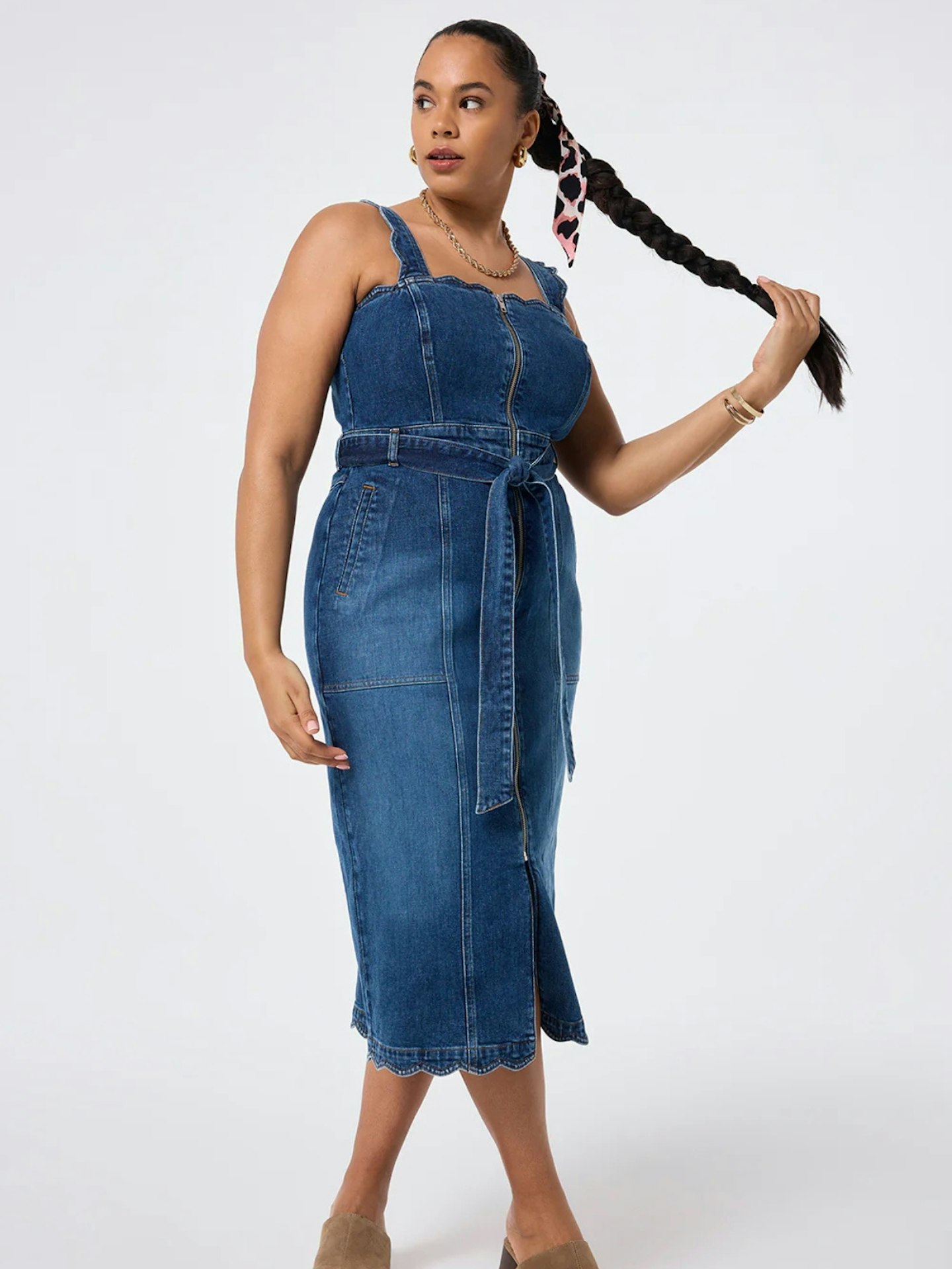 Indigo Wash Scallop Strappy Denim Sundress