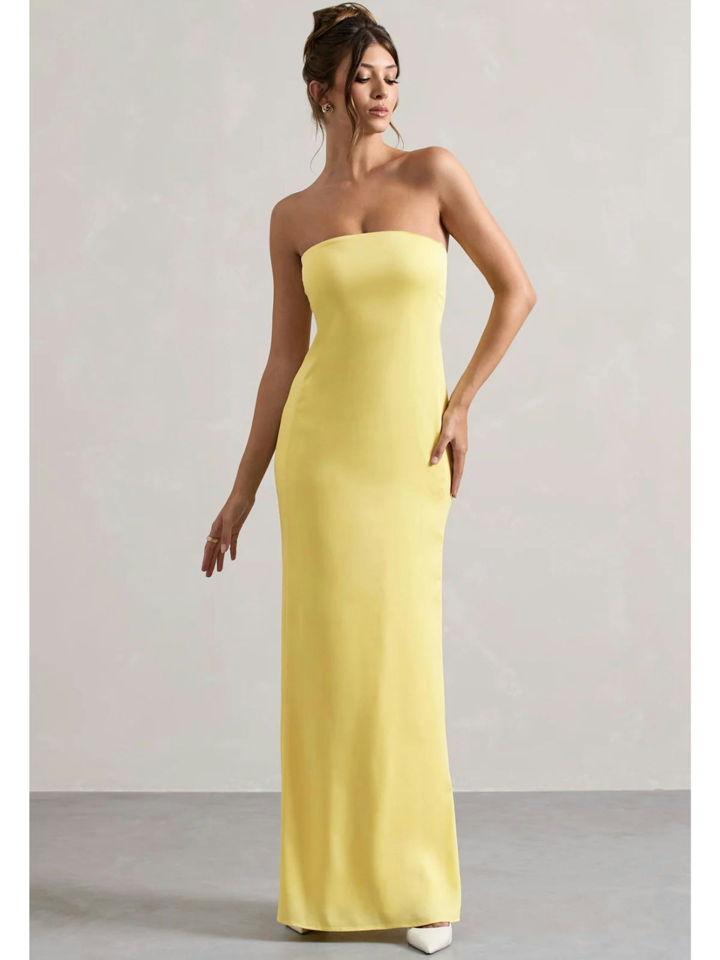 Azra Lemon Satin Bandeau Maxi Dress