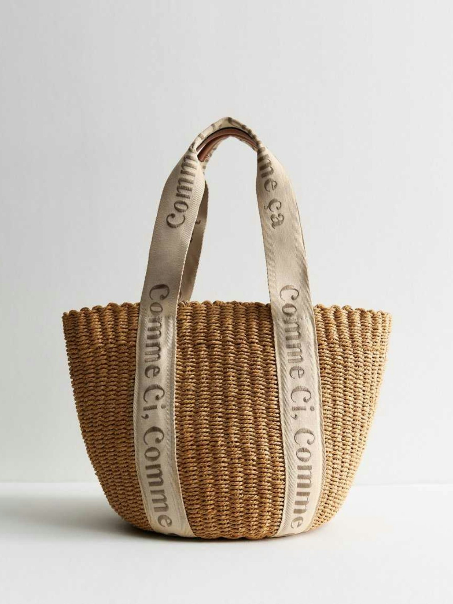 New Look Stone Woven Basket Tote Bag