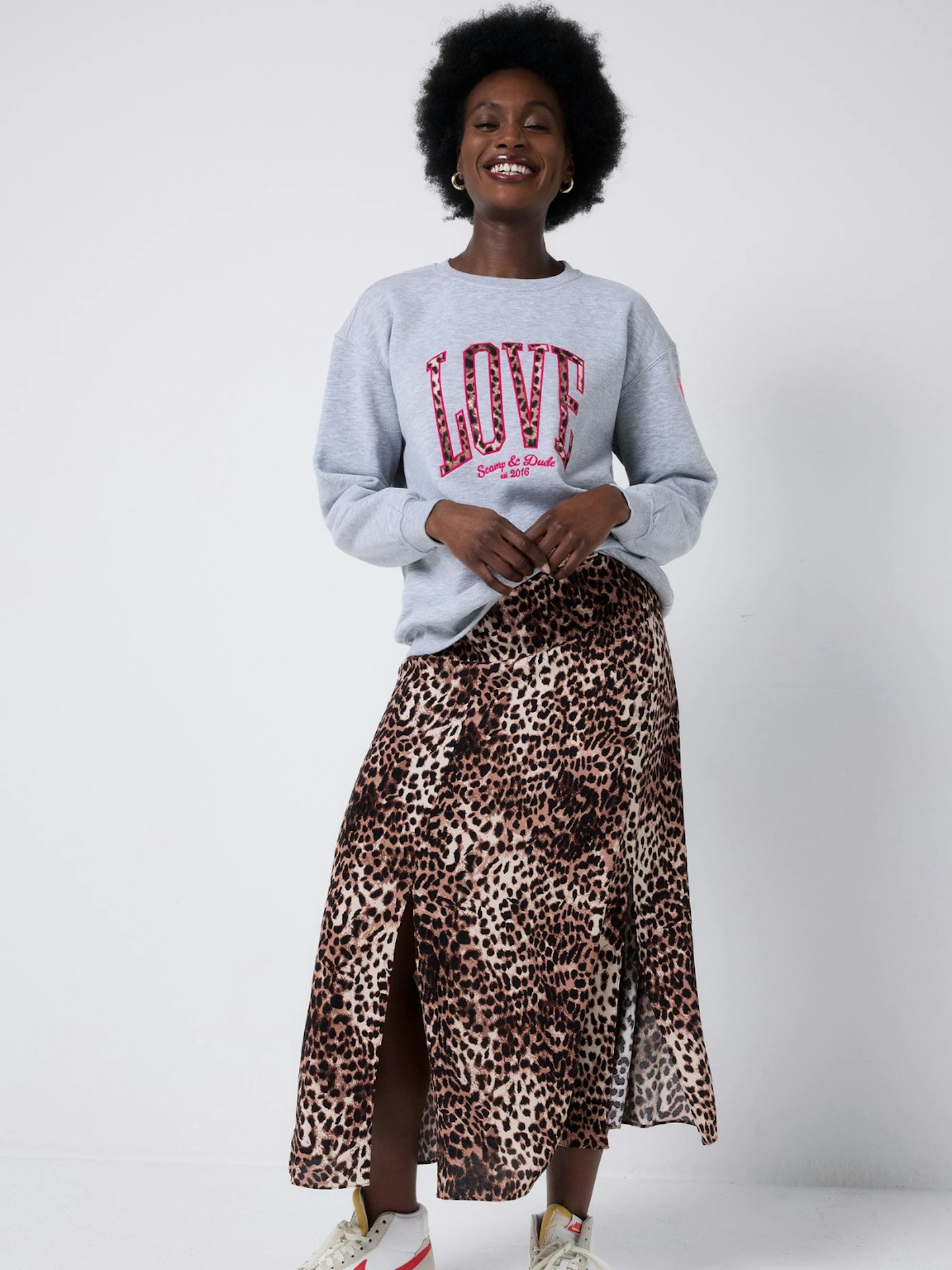 Neutral With Black Cheetah Split Front Skirt