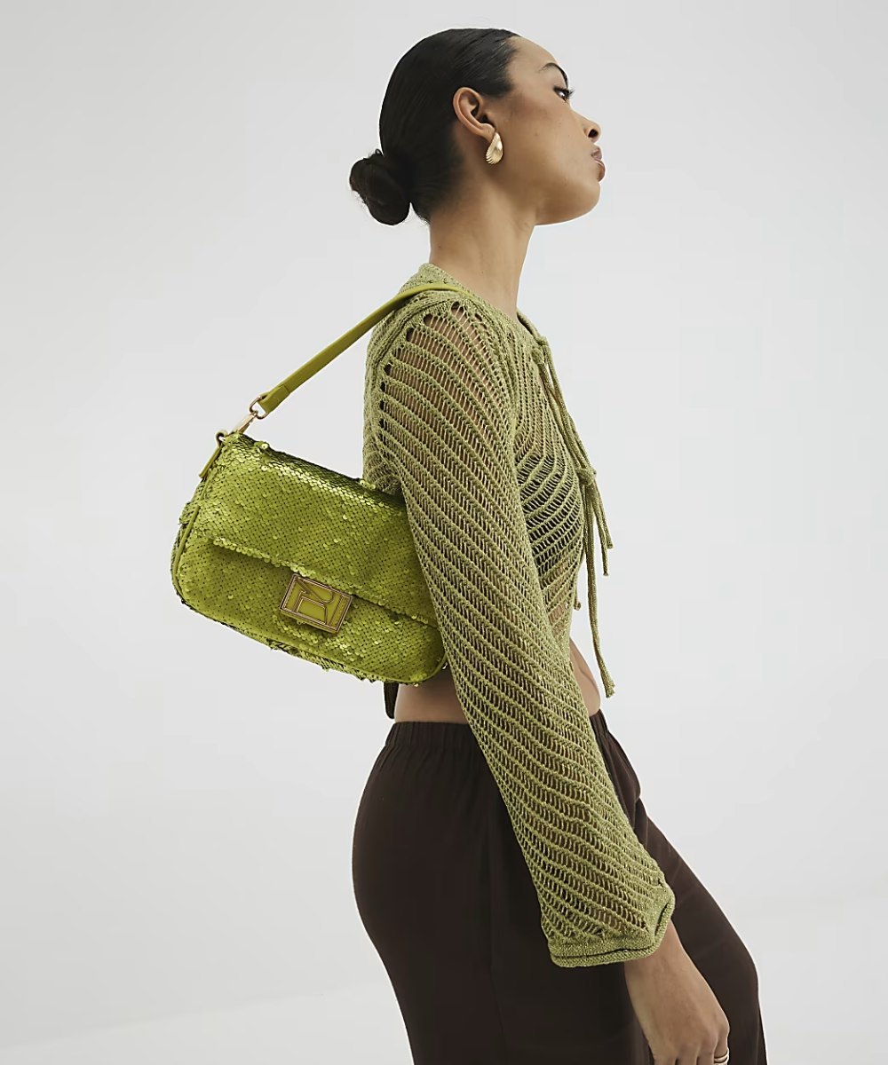 river island green sequin shoulder bag