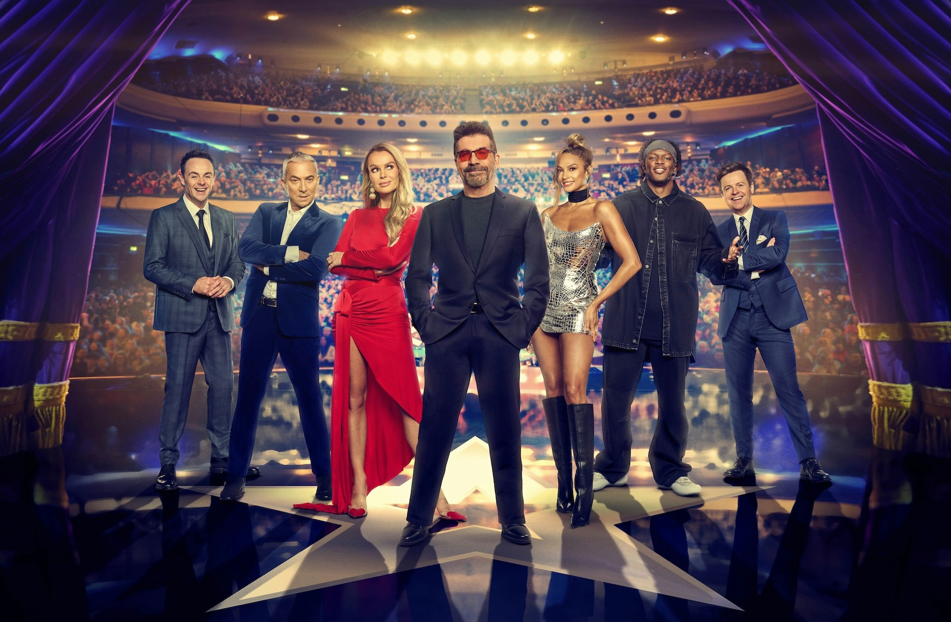 Ant & Dec with BGT judges Alesha Dixon, Amanda Holden, Simon Cowell, Bruno Tonioli and KSI