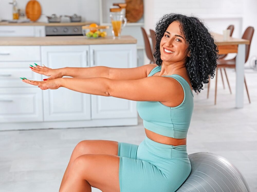 woman working out at home