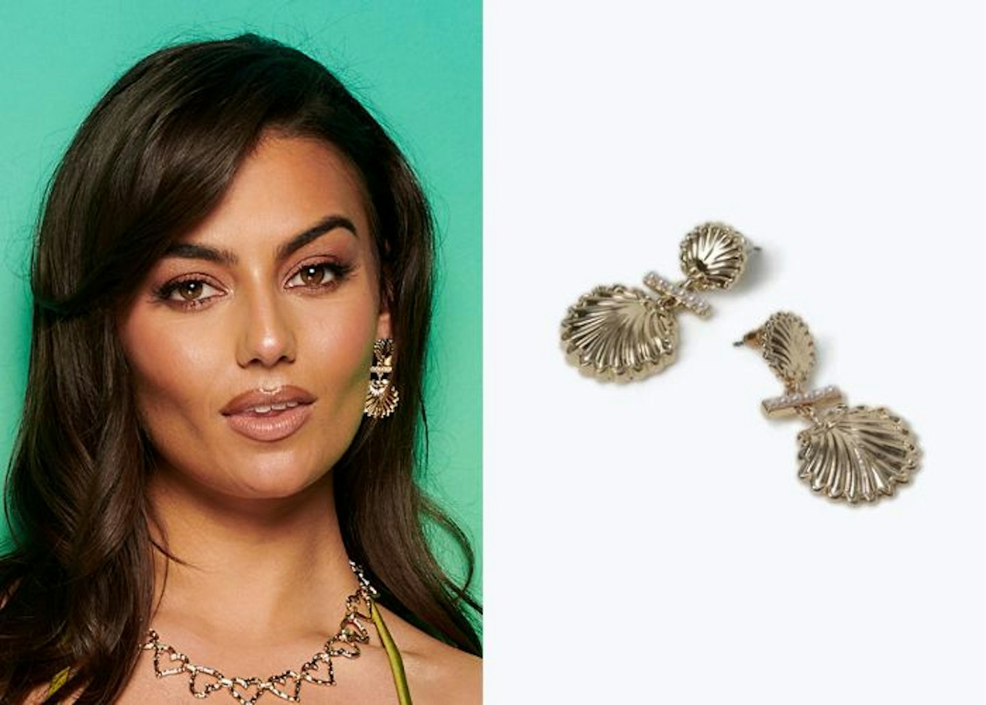 Megan, Islander, is wearing gold earrings