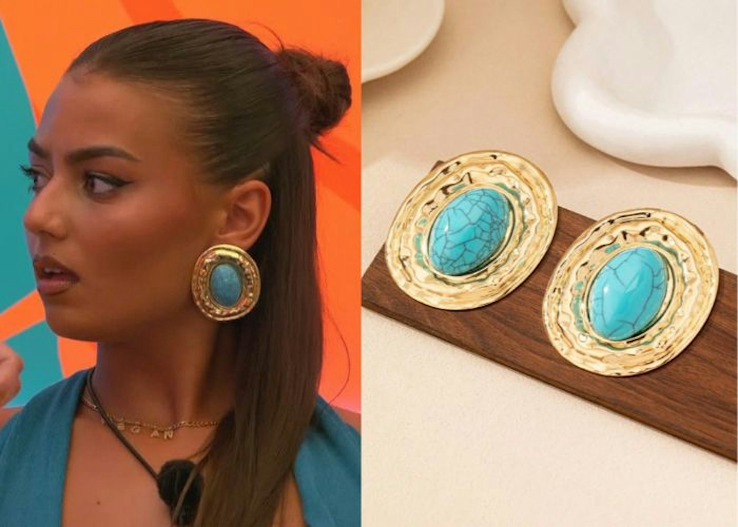 Megan, Islander, is wearing earrings
